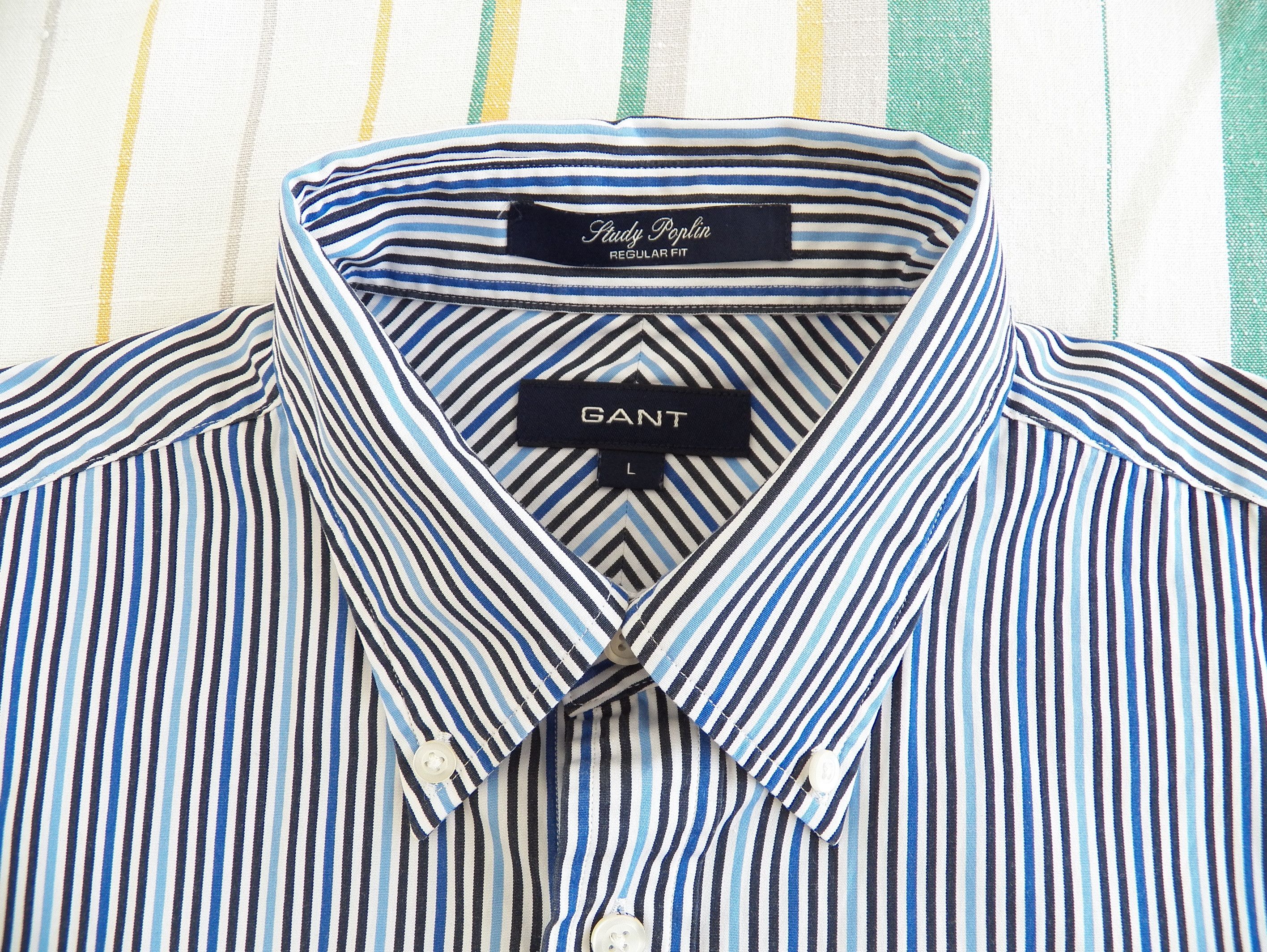 Gant Gant Study Poplin SHIRT Blue White Stripe Long Sleeve RegFit Size US L / EU 52-54 / 3 - 6 Thumbnail