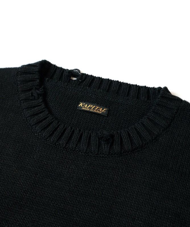 Kapital × Kapital Kountry KAPITAL 5G COTTON KNIT SMILIE (SMILE) PATCH SWEATER- BLACK Size US S / EU 44-46 / 1 - 2 Thumbnail