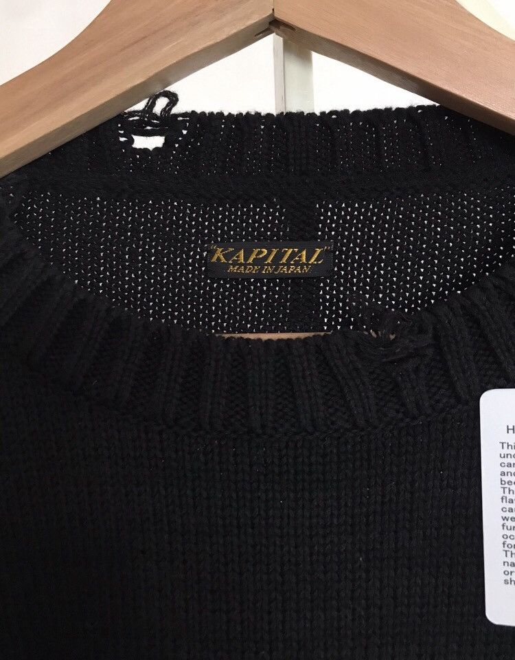 Kapital × Kapital Kountry KAPITAL 5G COTTON KNIT SMILIE (SMILE) PATCH SWEATER- BLACK Size US S / EU 44-46 / 1 - 9 Thumbnail