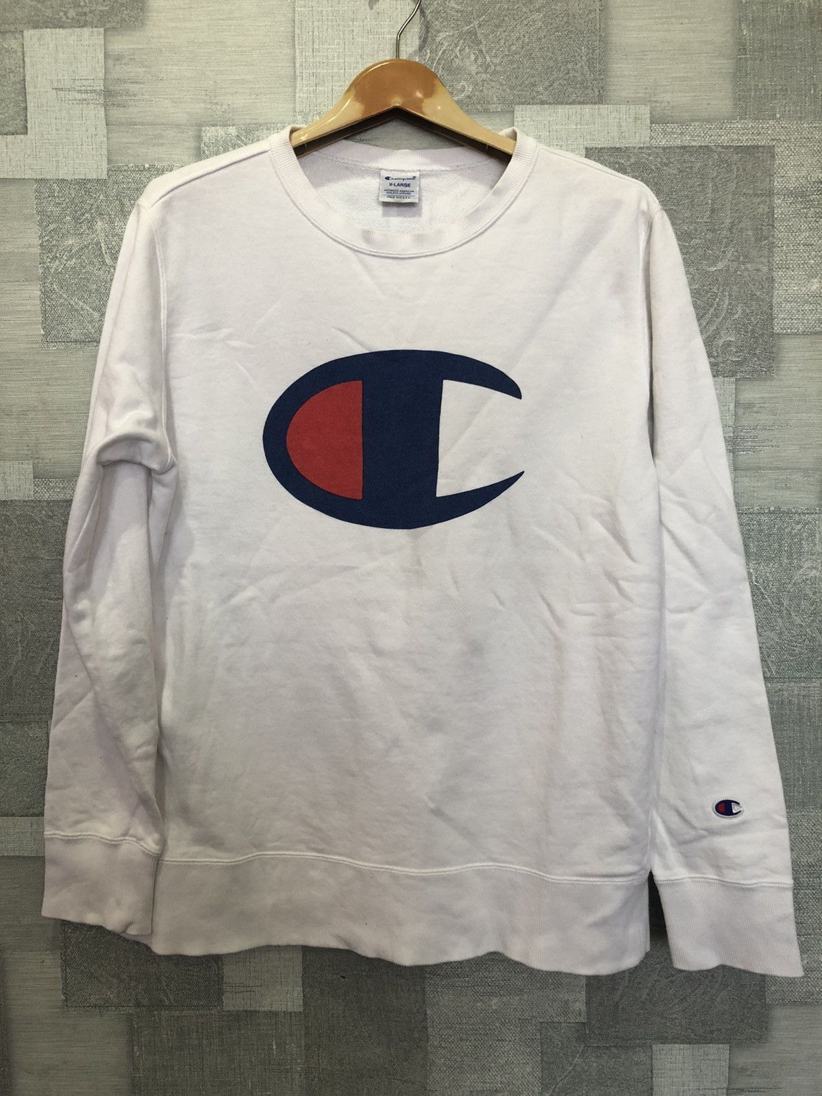 image of Champion Big Logo Sweater in White, Men's (Size XL)