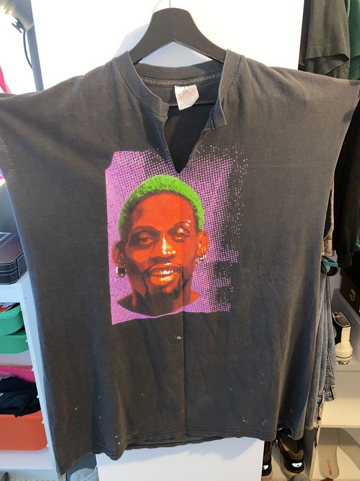 image of Vintage Dennis Rodman 90's Colored Hair Tee in Black, Men's (Size 2XL)