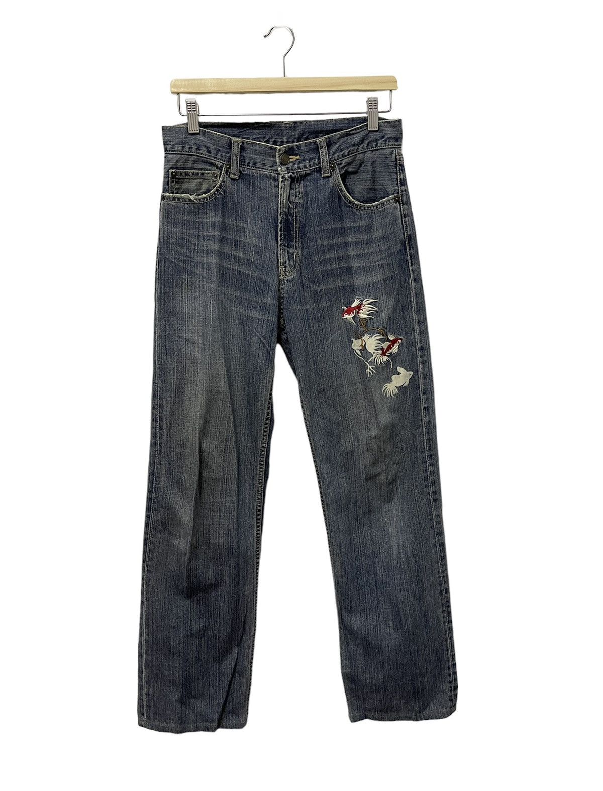 Japanese Brand × Vintage Japanese Tradisional Fish Embroidery Logo Distressed Jeans Size US 31 - 1 Thumbnail