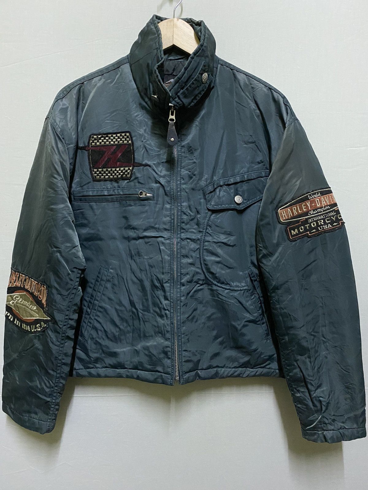 Harley Davidson Biker Motorcycle Faded Bomber Jacket Size US L / EU 52-54 / 3 - 1 Thumbnail