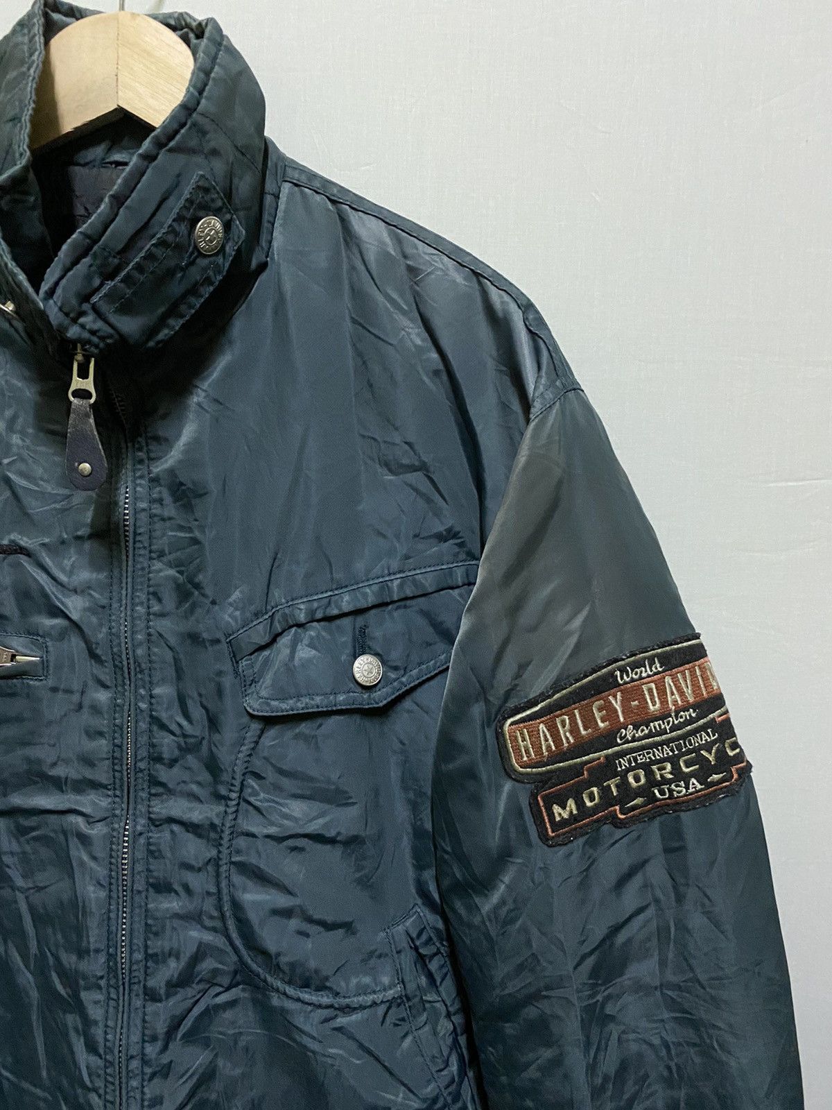 Harley Davidson Biker Motorcycle Faded Bomber Jacket Size US L / EU 52-54 / 3 - 5 Thumbnail