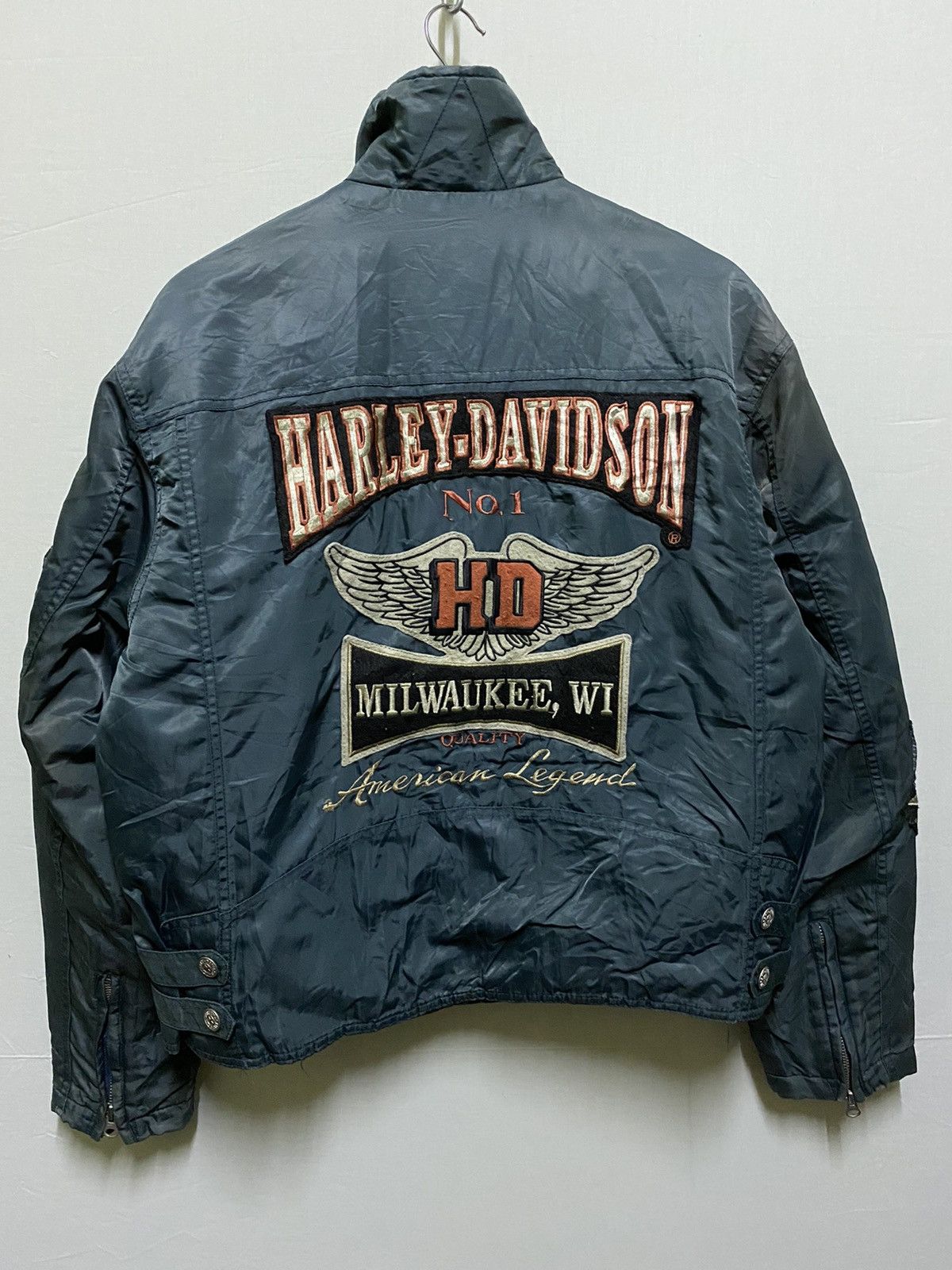 Harley Davidson Biker Motorcycle Faded Bomber Jacket Size US L / EU 52-54 / 3 - 12 Thumbnail