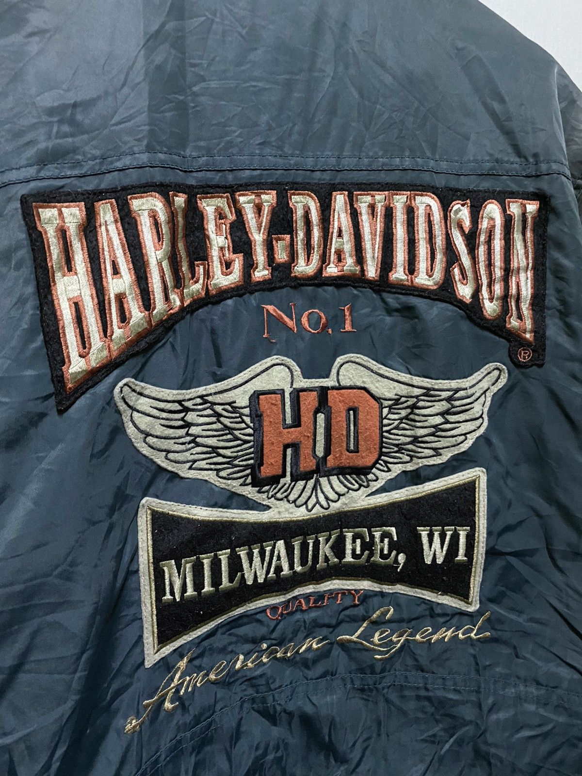 Harley Davidson Biker Motorcycle Faded Bomber Jacket Size US L / EU 52-54 / 3 - 13 Thumbnail