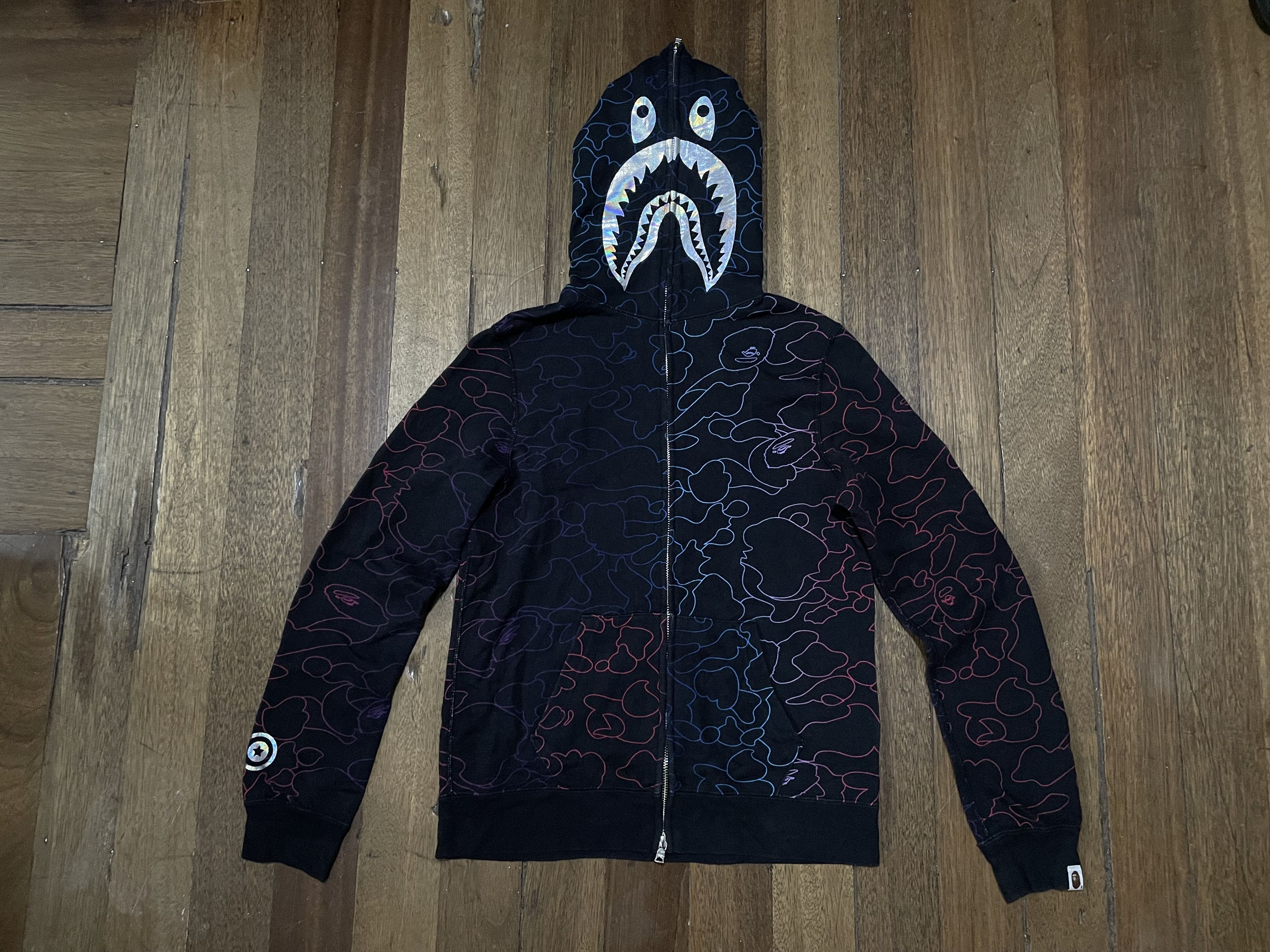 Bape A BATHING APE PENCIL NEON CAMO SHARK FULL ZIP Size S / US 4 / IT 40 - 1 Thumbnail