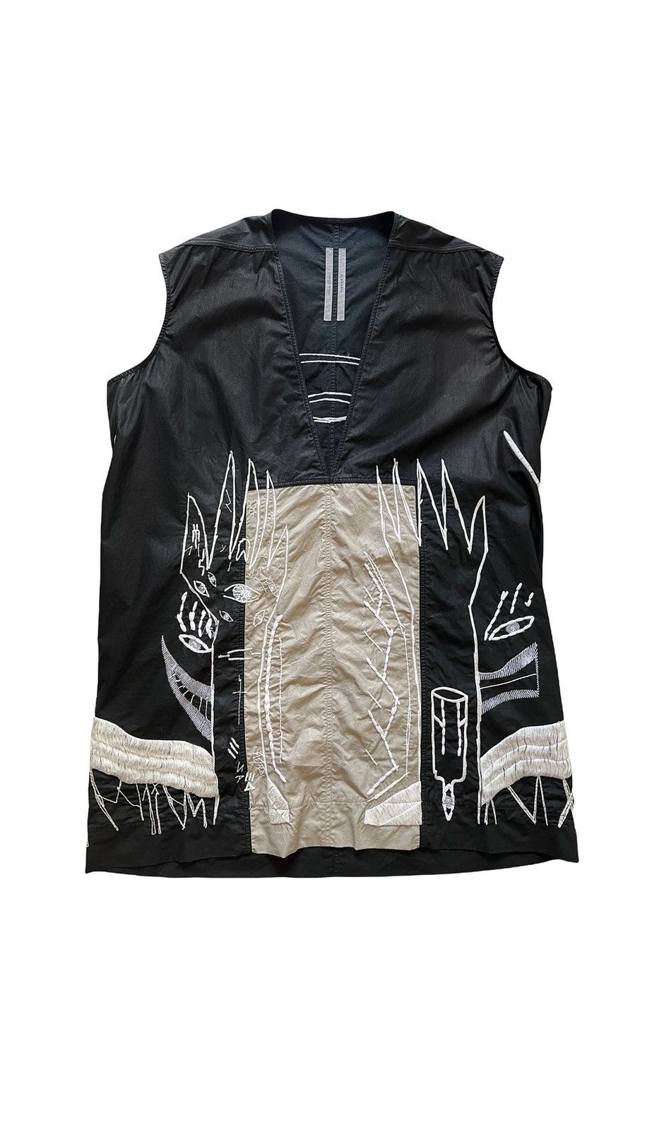 image of Rick Owens Ss15 Faun Oversized Messiah Embroidered Tunic Vest in Black, Men's (Size Small)