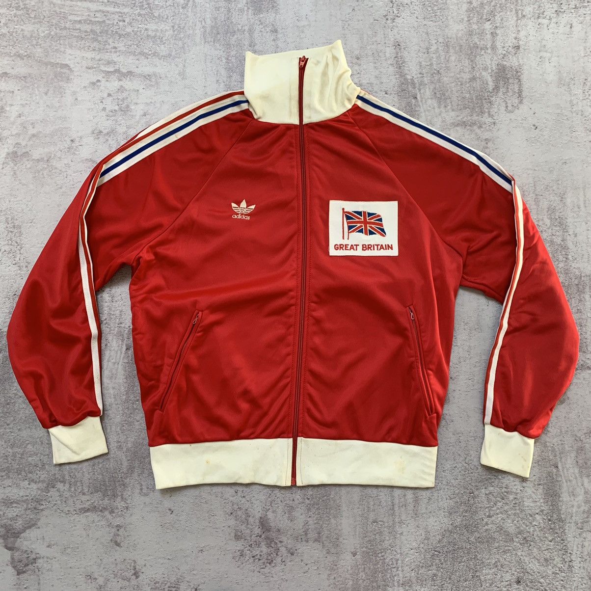 image of 80's Adidas Track Suit Great Britain Olympics Games 1984 La in Red, Men's (Size Medium)