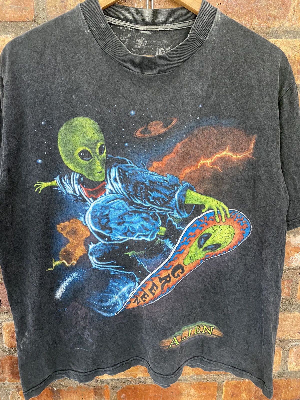 Vintage 90s Green Alien skate punk by R.K. Stratman Harley Davidson Size US L / EU 52-54 / 3 - 3 Thumbnail