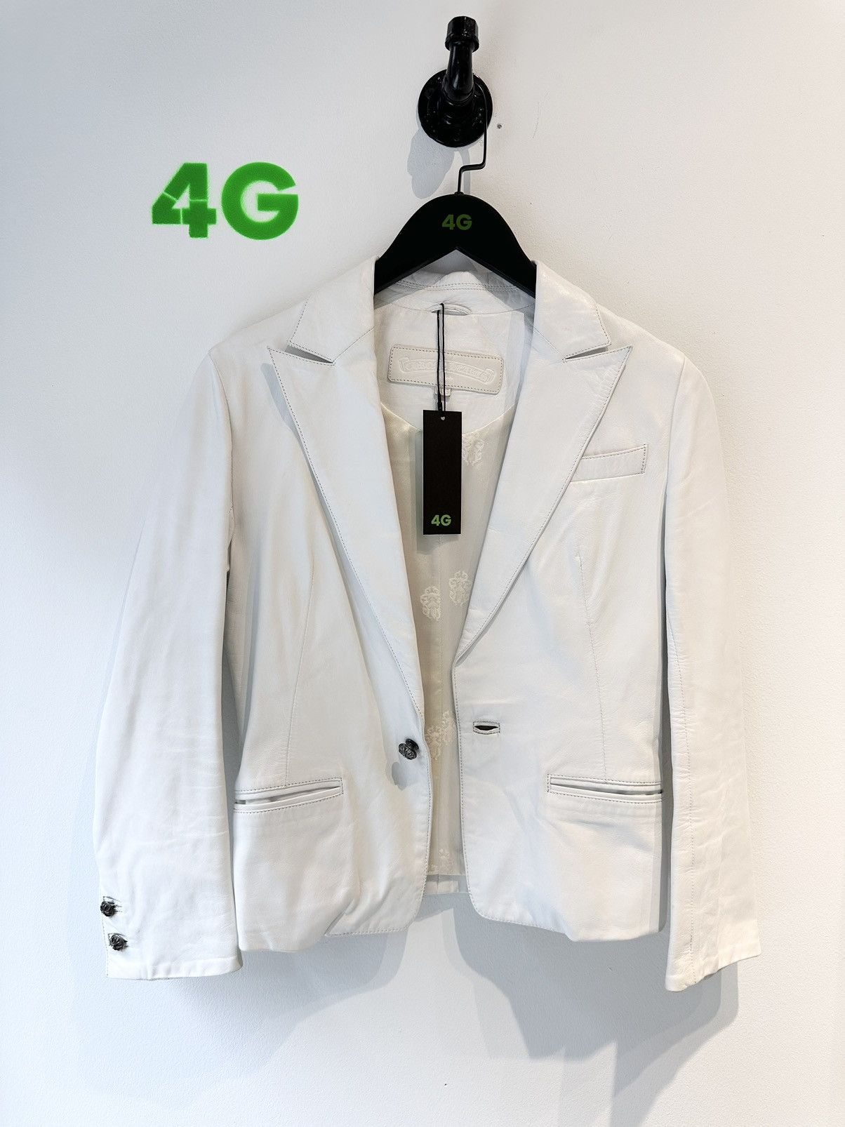 Image of Chrome Hearts White Leather Luxury Blazer Jacket, Men's (Size XS)