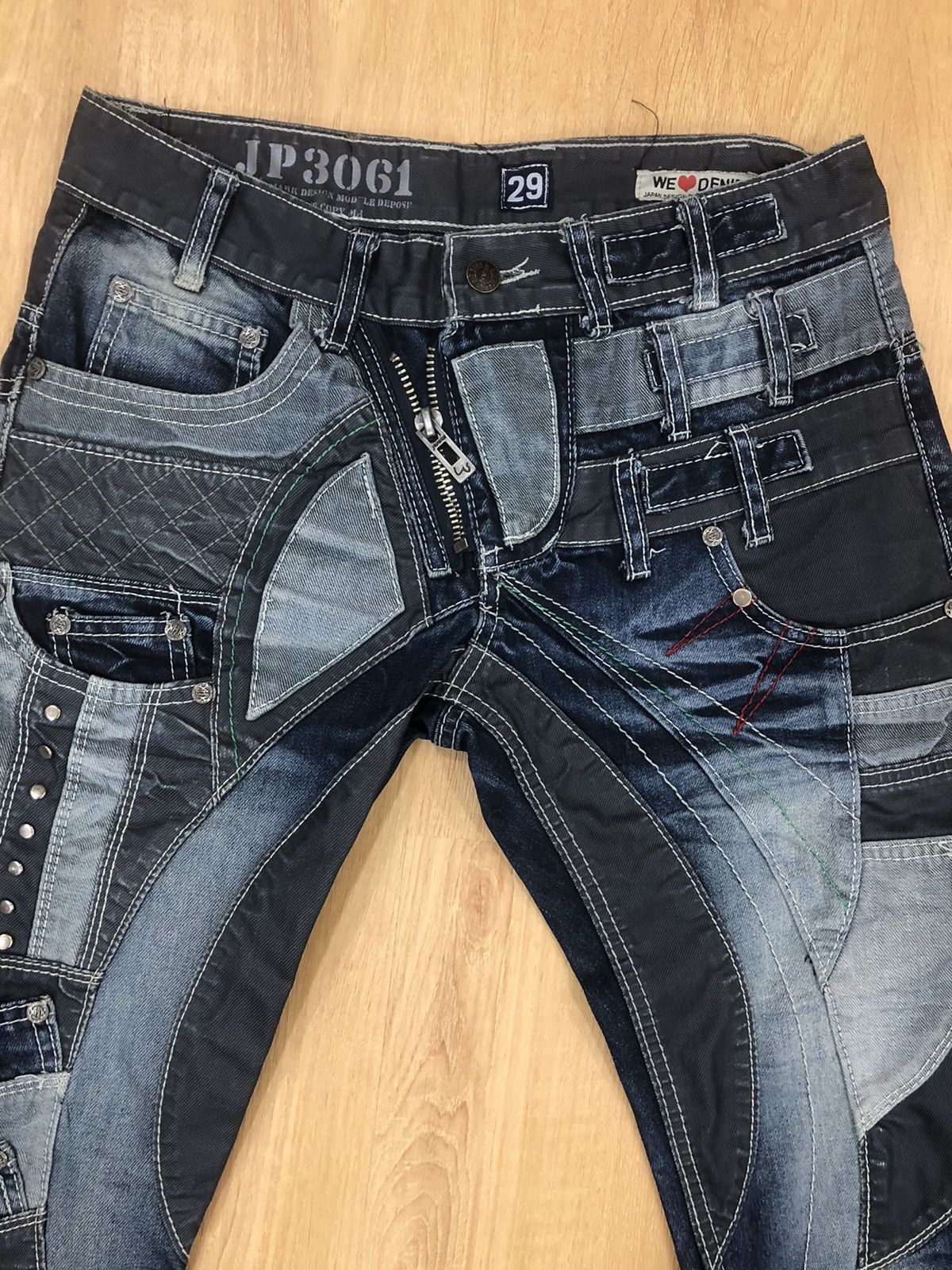 14th Addiction Japanese JAPRAG Double Waist Patchwork Distressed Denim Size US 30 / EU 46 - 5 Thumbnail