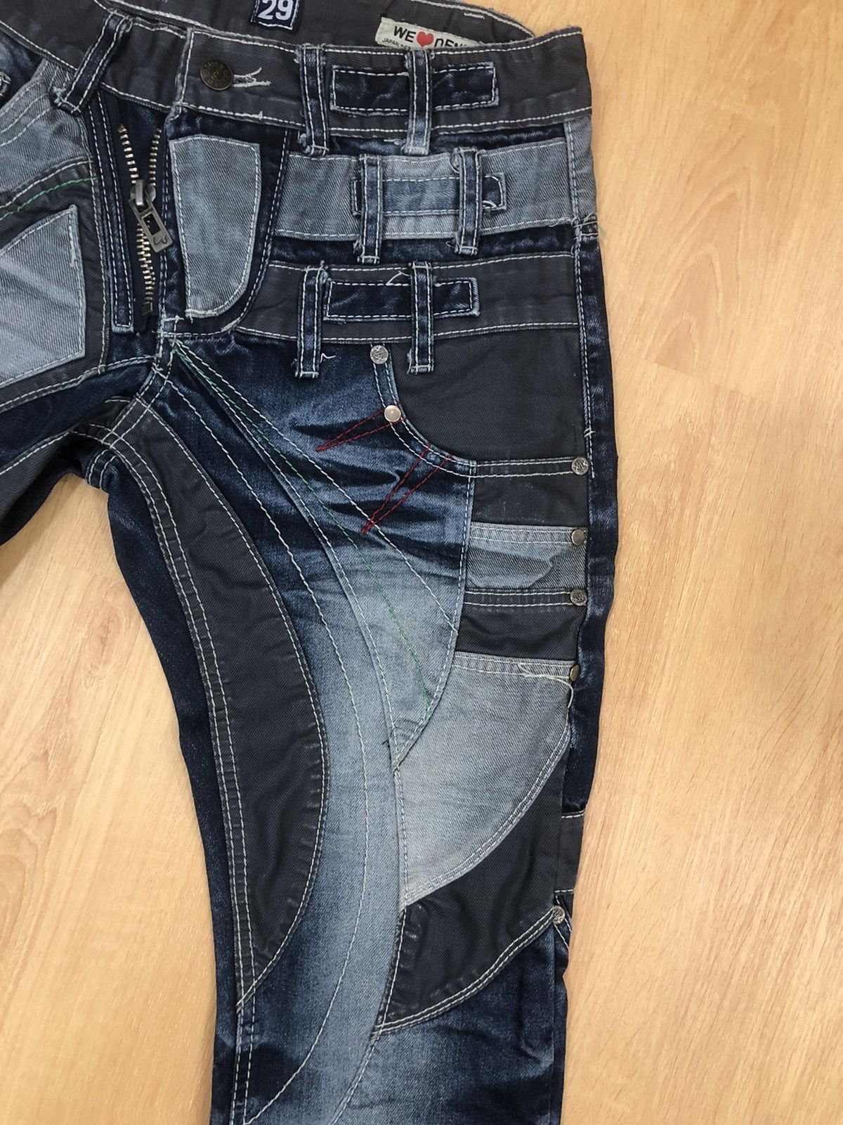 14th Addiction Japanese JAPRAG Double Waist Patchwork Distressed Denim Size US 30 / EU 46 - 7 Thumbnail