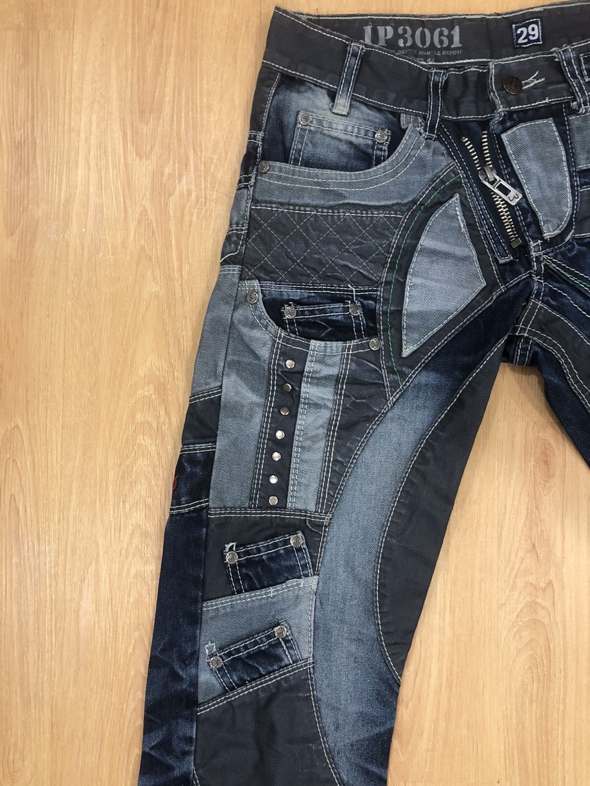 14th Addiction Japanese JAPRAG Double Waist Patchwork Distressed Denim Size US 30 / EU 46 - 6 Thumbnail