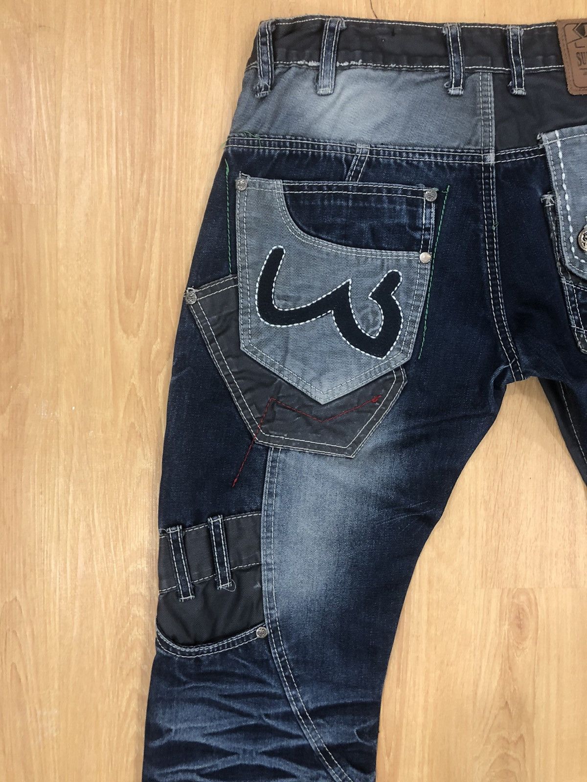 14th Addiction Japanese JAPRAG Double Waist Patchwork Distressed Denim Size US 30 / EU 46 - 10 Thumbnail