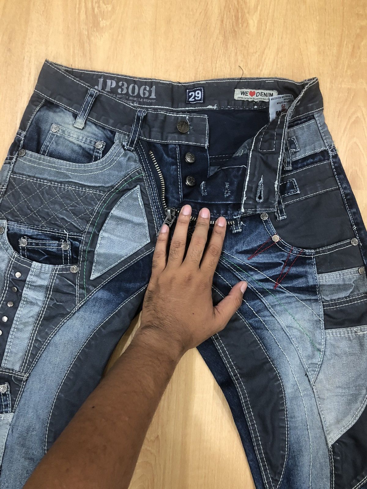 14th Addiction Japanese JAPRAG Double Waist Patchwork Distressed Denim Size US 30 / EU 46 - 4 Thumbnail