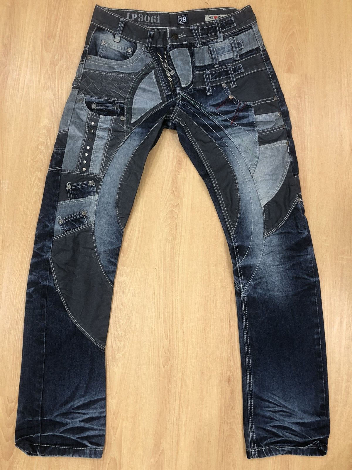 14th Addiction Japanese JAPRAG Double Waist Patchwork Distressed Denim Size US 30 / EU 46 - 2 Thumbnail