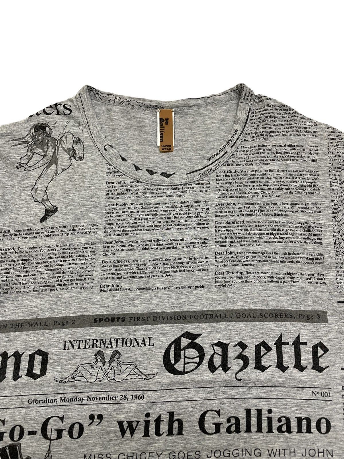 John Galliano John Galliano Underwear Newspaper Longsleeve Tees Size US S / EU 44-46 / 1 - 3 Thumbnail