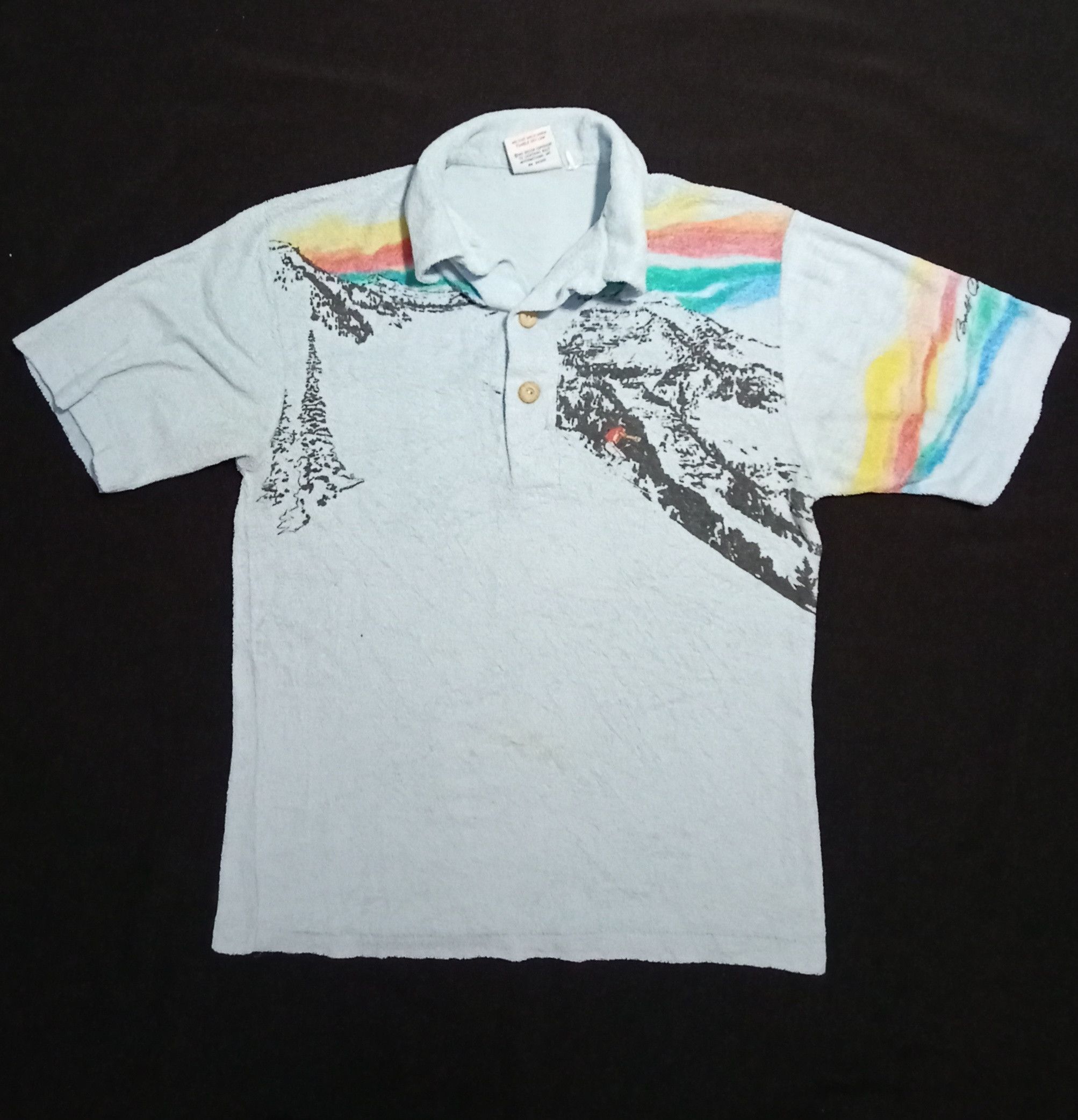 Vintage 70s 80s Lightning Bolt Terry Cloth Polo Tee Shirt
