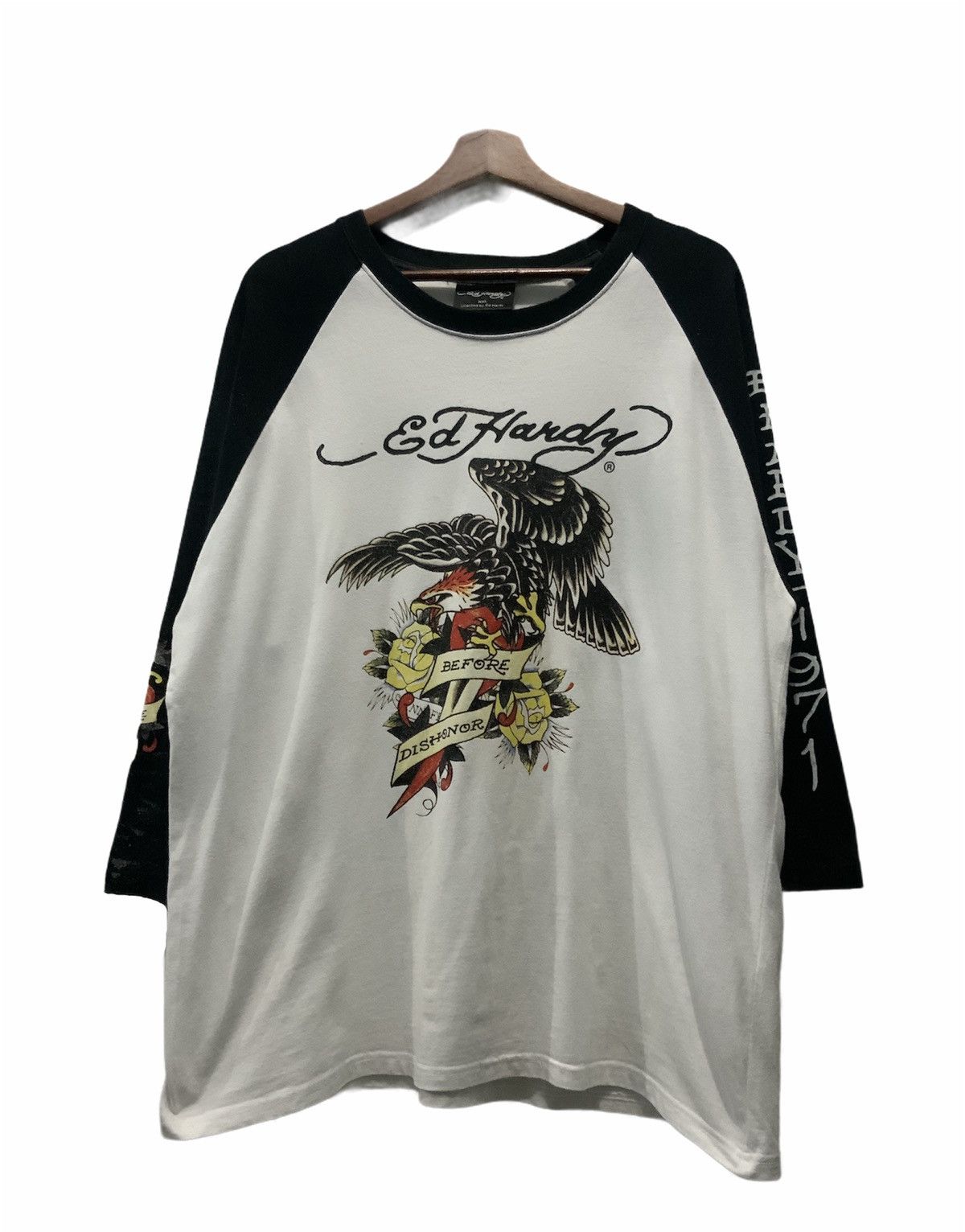 image of Christian Audigier x Ed Hardy Don Ed Hardy 3 Quarter Streetwear Tee in Black, Men's (Size 2XL)