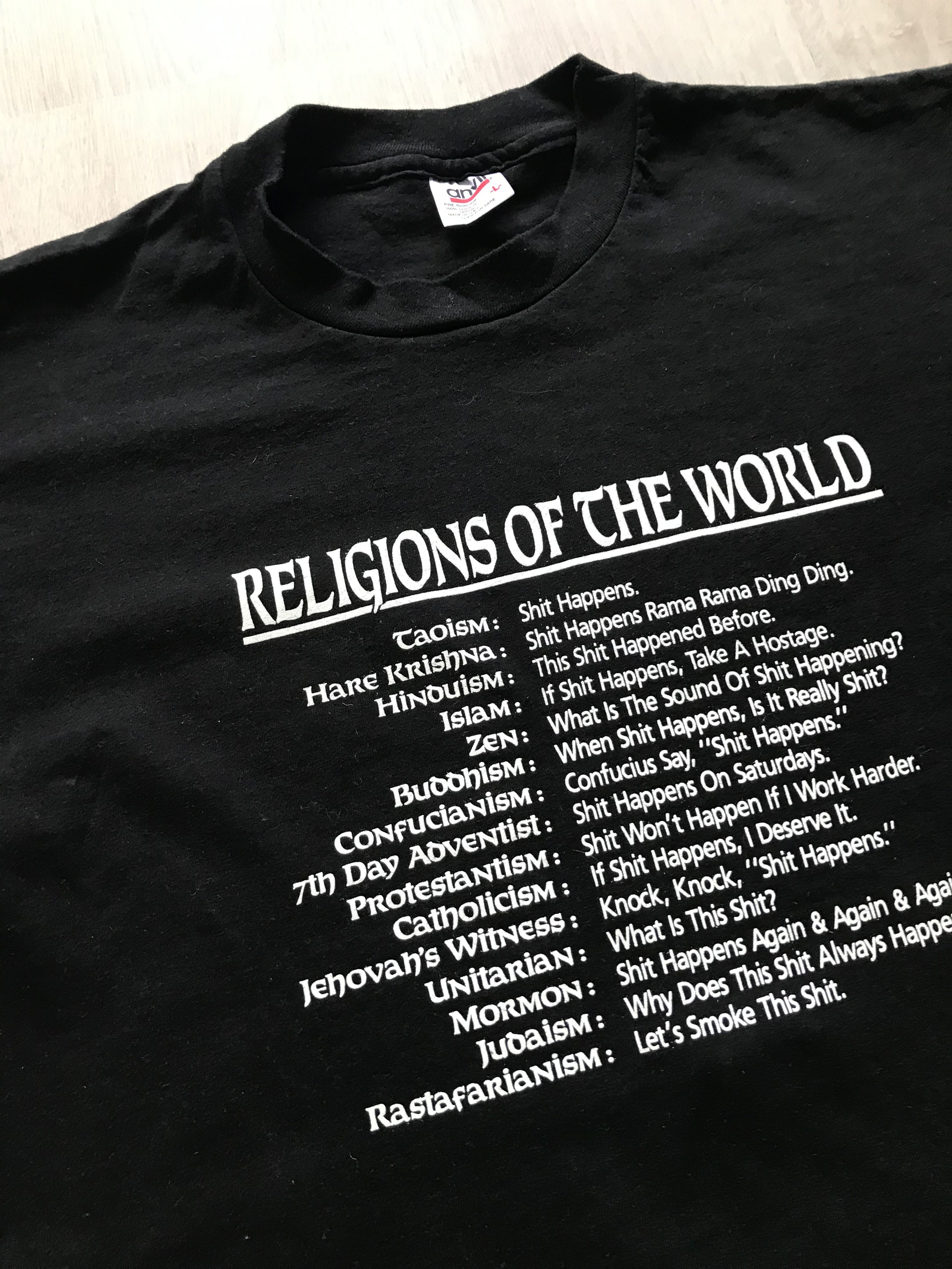 Anvil Vintage 90’s Religions of the World Happens Black Shirt Size US L / EU 52-54 / 3 - 7 Thumbnail