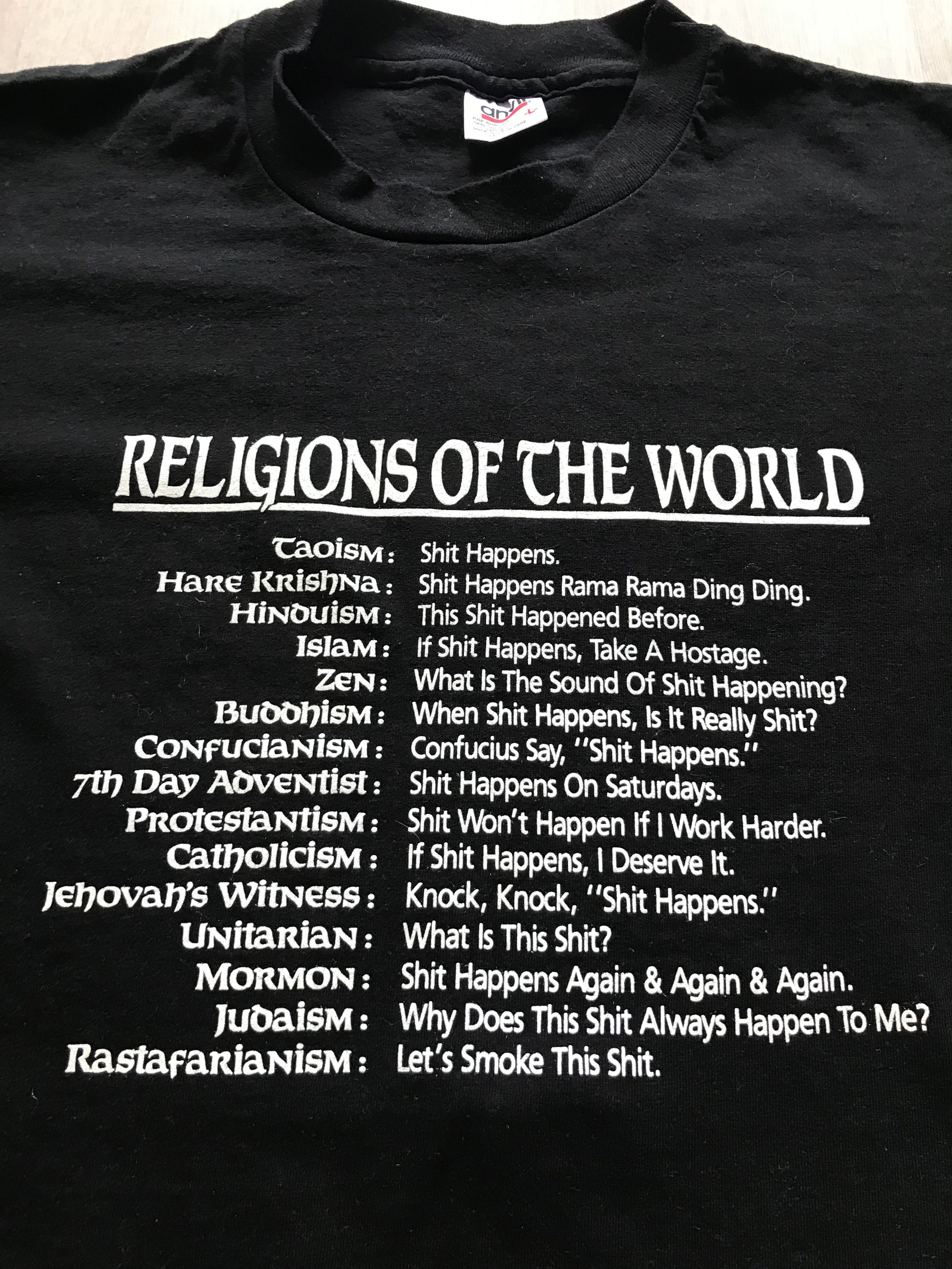 Anvil Vintage 90’s Religions of the World Happens Black Shirt Size US L / EU 52-54 / 3 - 2 Thumbnail