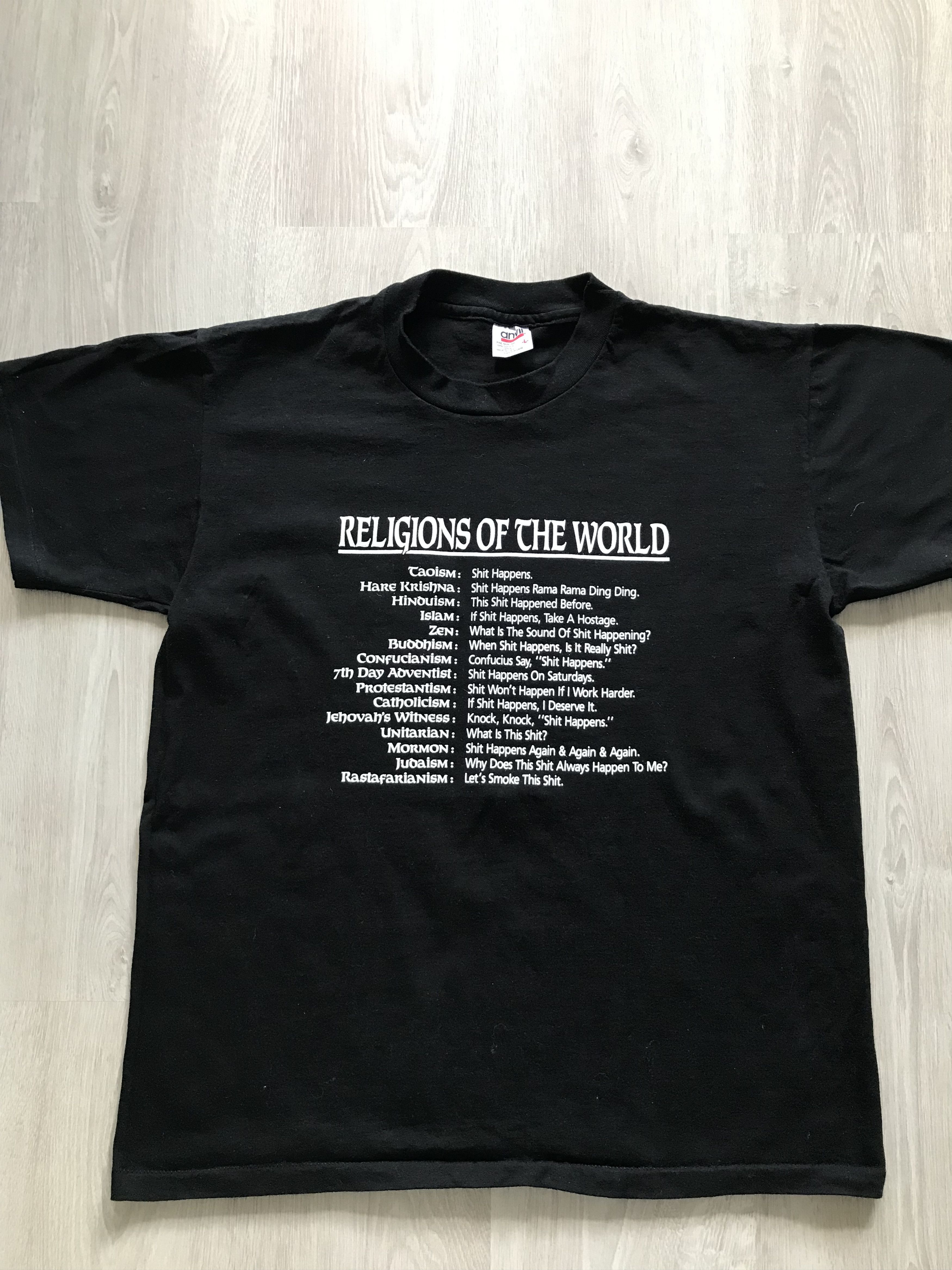 Anvil Vintage 90’s Religions of the World Happens Black Shirt Size US L / EU 52-54 / 3 - 1 Thumbnail