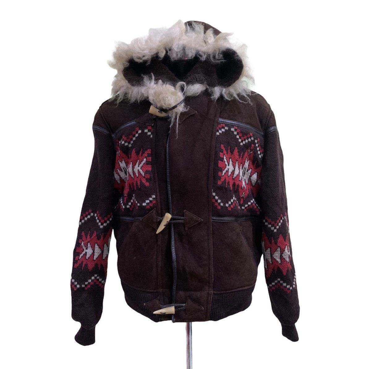 image of Montgomery Ward Native American Duffle Fur Hoodie Jacket in Brown, Men's (Size Medium)