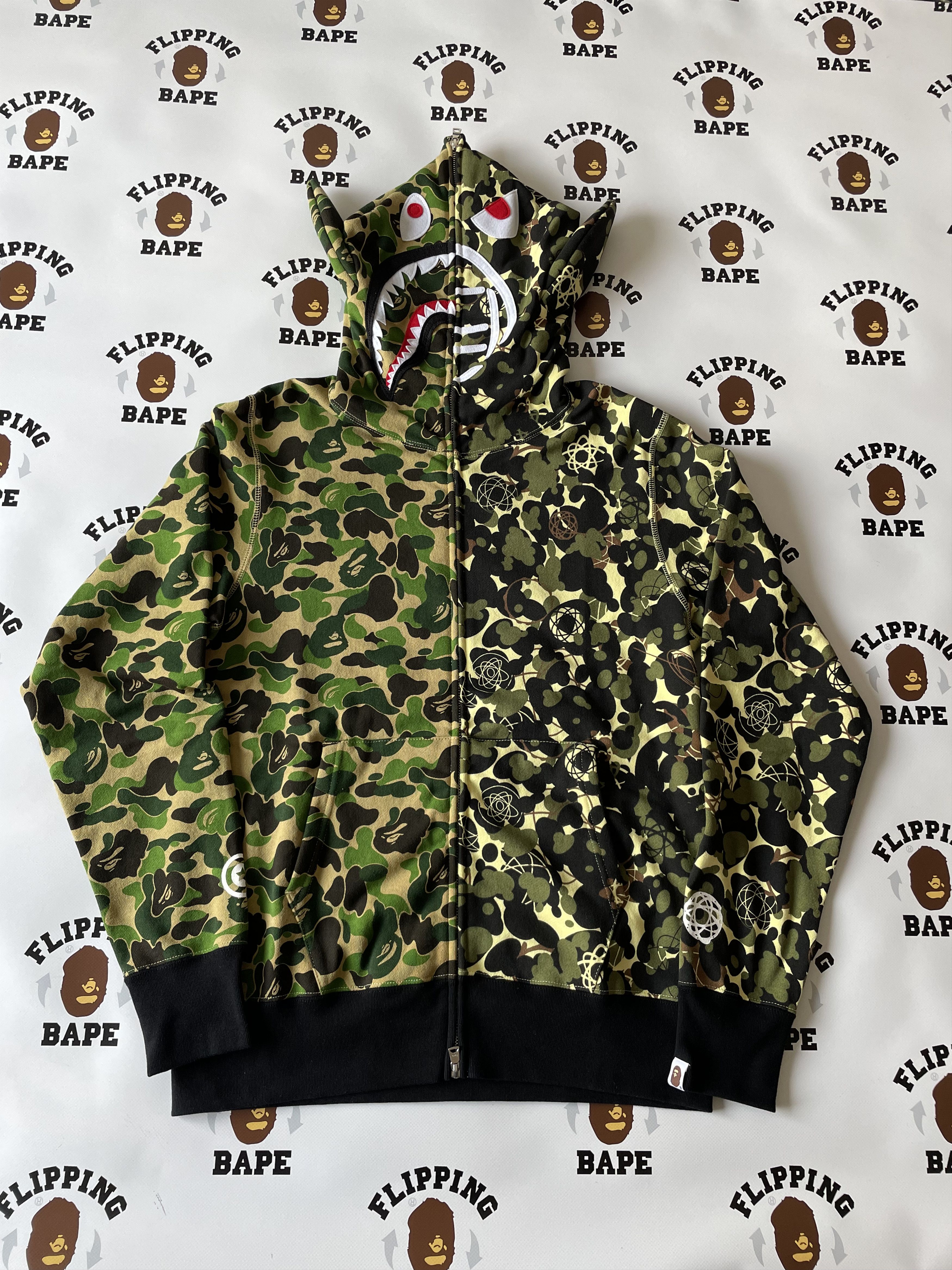 image of Bape Unkle X Bape Wide Full Zip Hoodie in Green, Men's (Size Medium)
