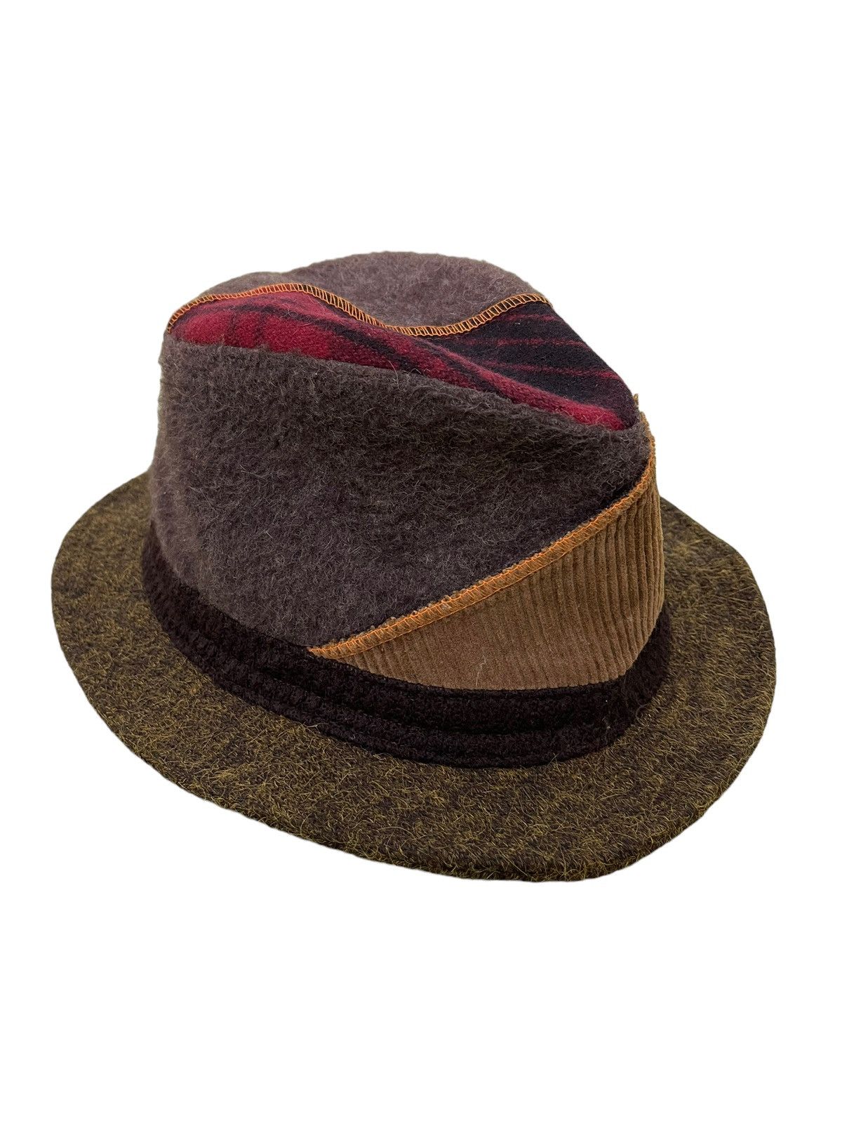 Japanese Brand Patchwork Fedora Hat Basiqueenti Wool Like Size ONE SIZE - 3 Thumbnail