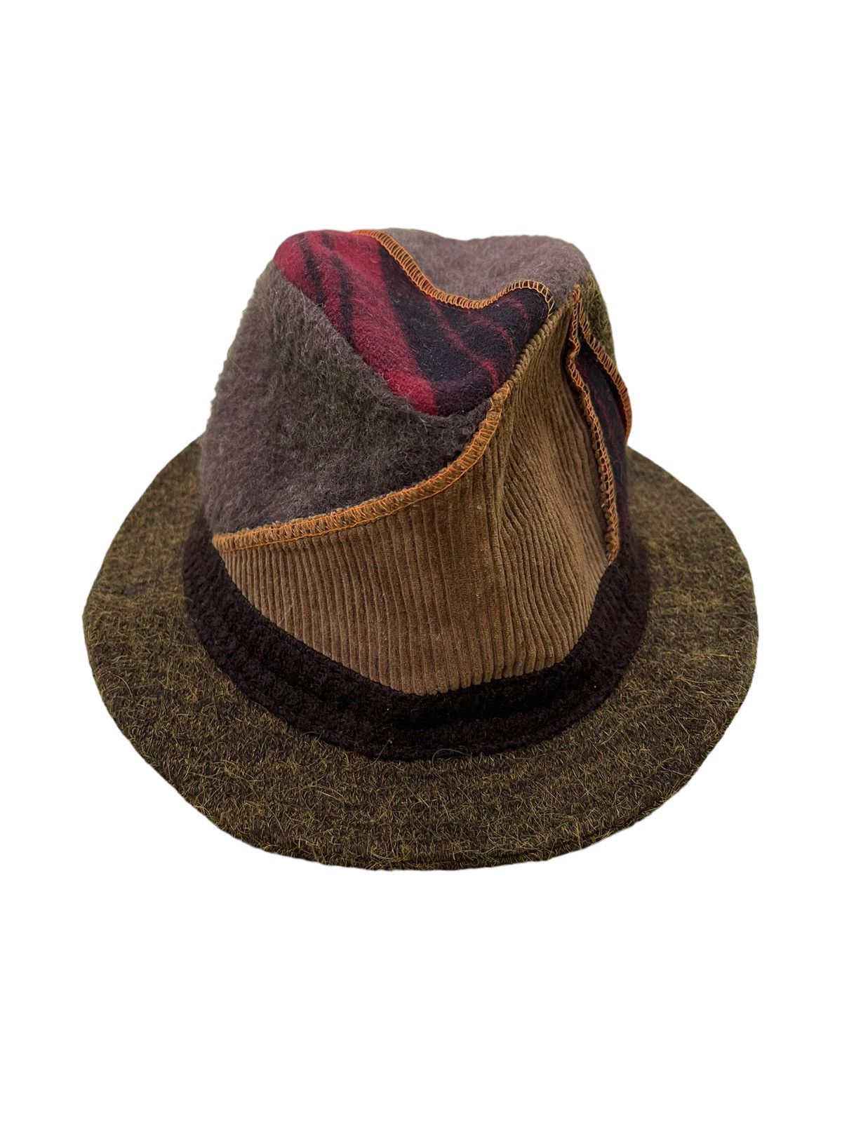 Japanese Brand Patchwork Fedora Hat Basiqueenti Wool Like Size ONE SIZE - 2 Thumbnail