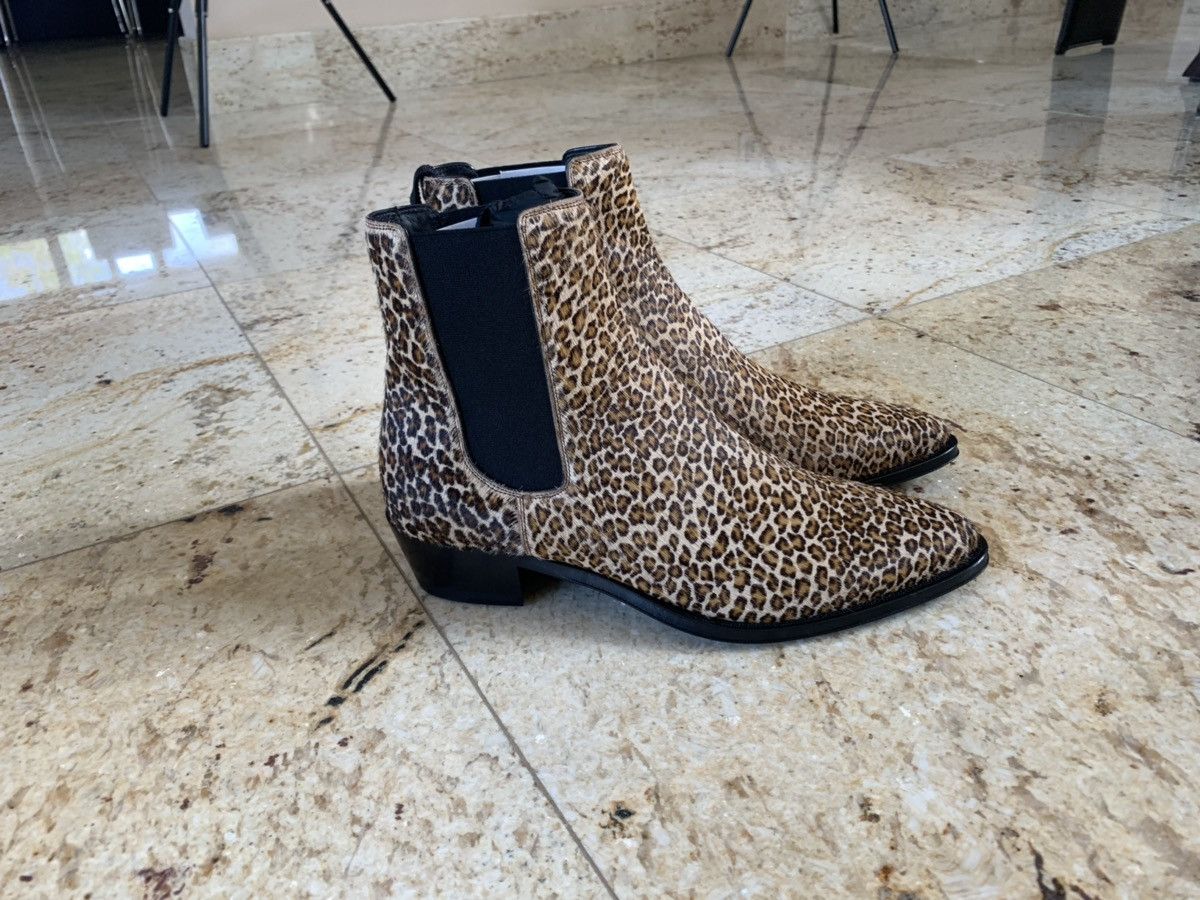 image of Celine Carmague Brown Pony Hair Leopard Print Boots, Men's (Size 7)