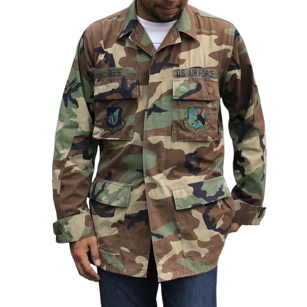Vintage 🔥Vintage 80s US Air Force Woodland Camo Jacket With Patches Size US S / EU 44-46 / 1 - 9 Thumbnail