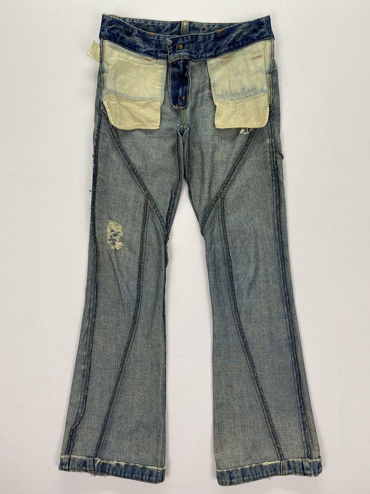 Japanese Brand Domestic Science Kasper Distressed Flared Jeans Size 29" - 9 Thumbnail