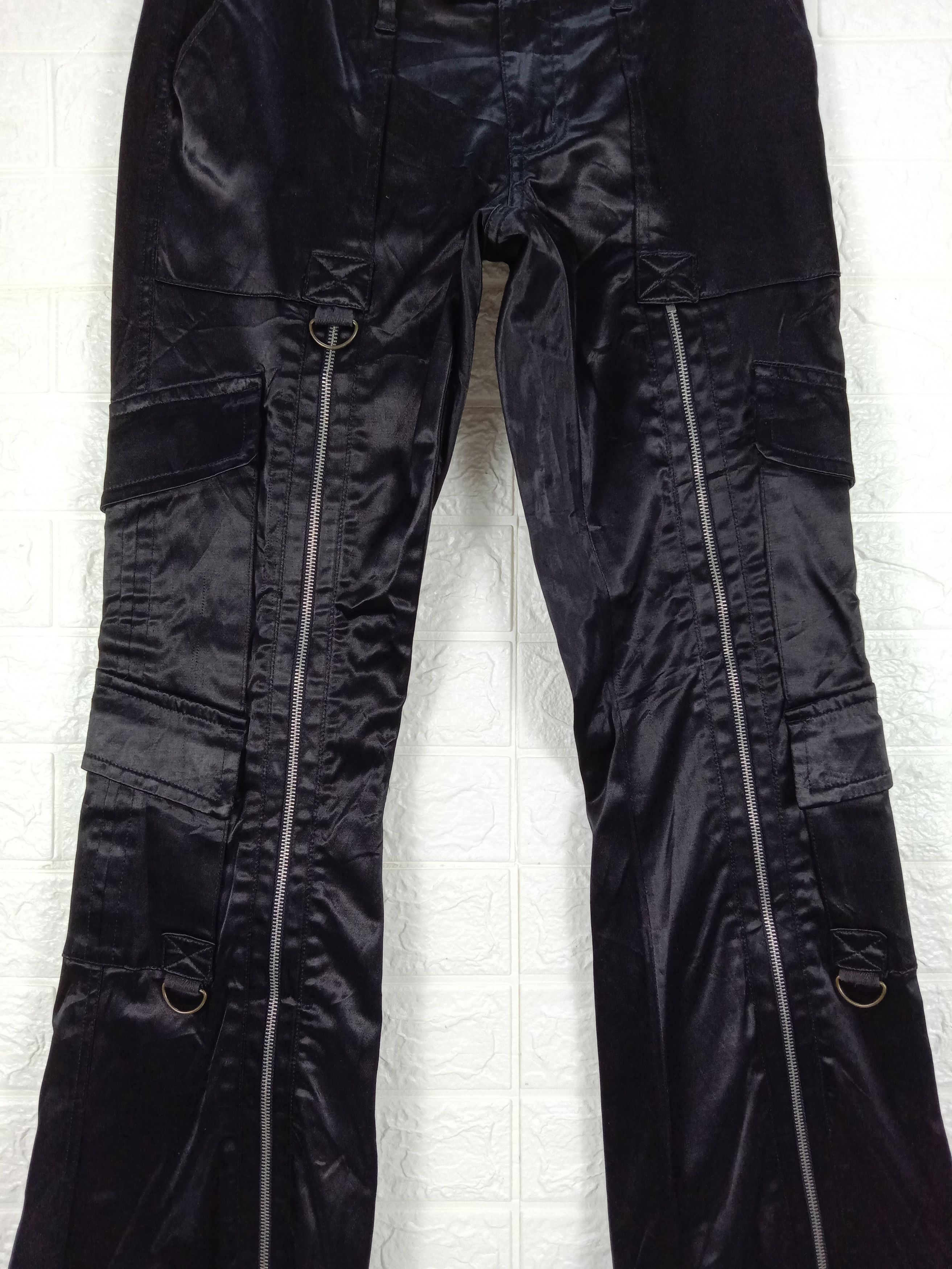 Japanese Brand Vintage Flare Vanilla Star Full Zipper Glossy Cargo Pants Size 29" - 3 Thumbnail