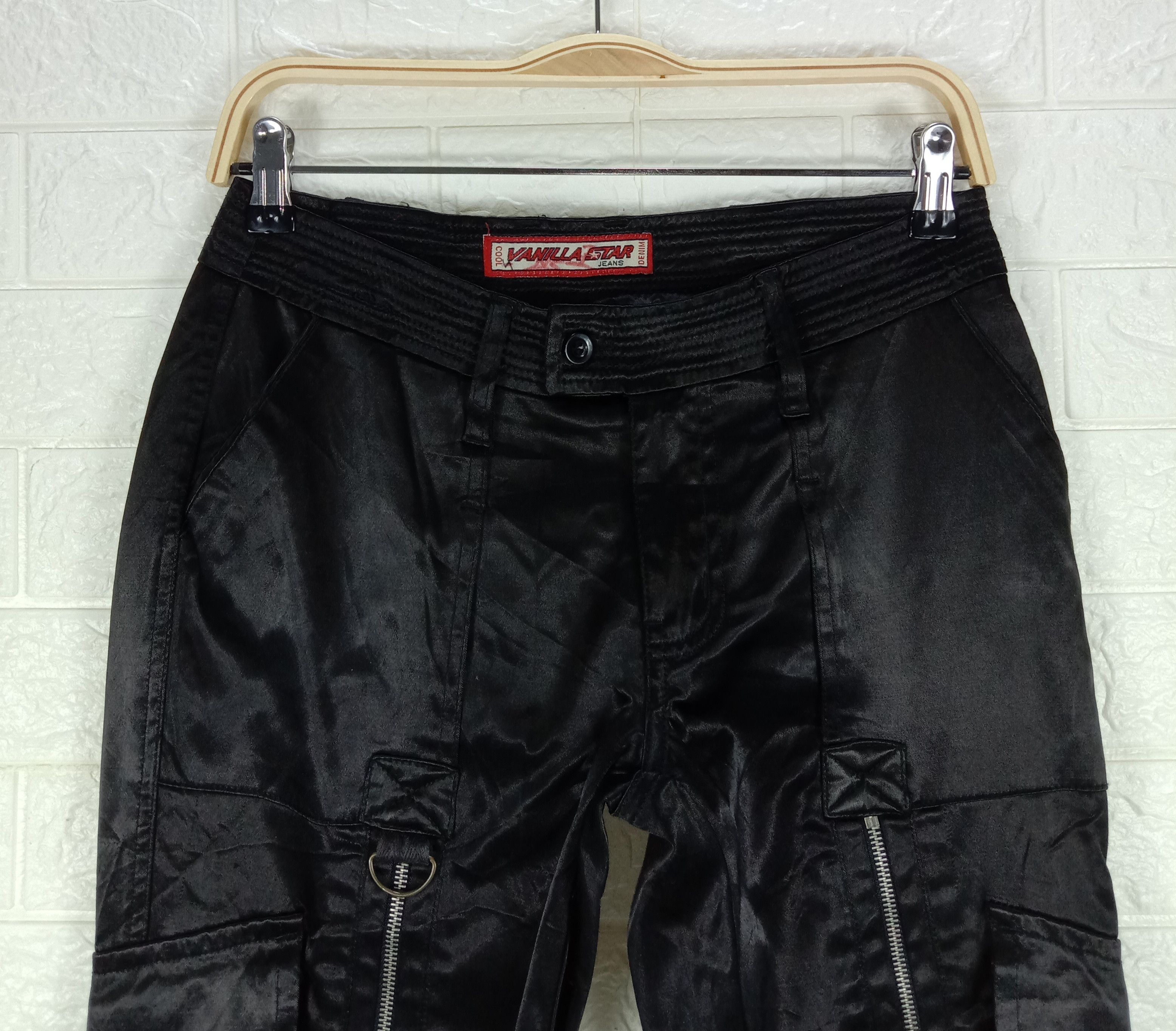 Japanese Brand Vintage Flare Vanilla Star Full Zipper Glossy Cargo Pants Size 29" - 2 Thumbnail