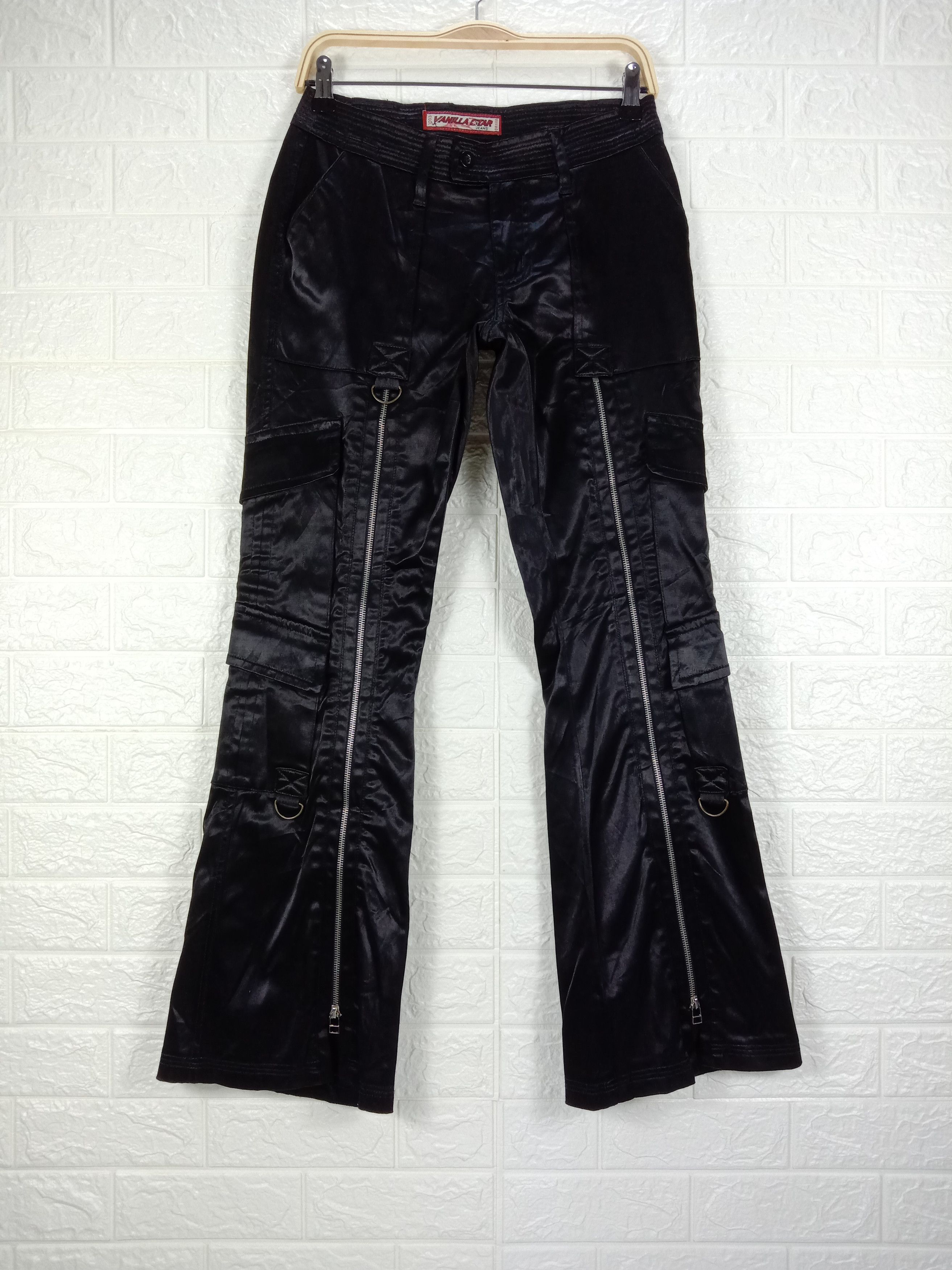 Japanese Brand Vintage Flare Vanilla Star Full Zipper Glossy Cargo Pants Size 29" - 1 Thumbnail