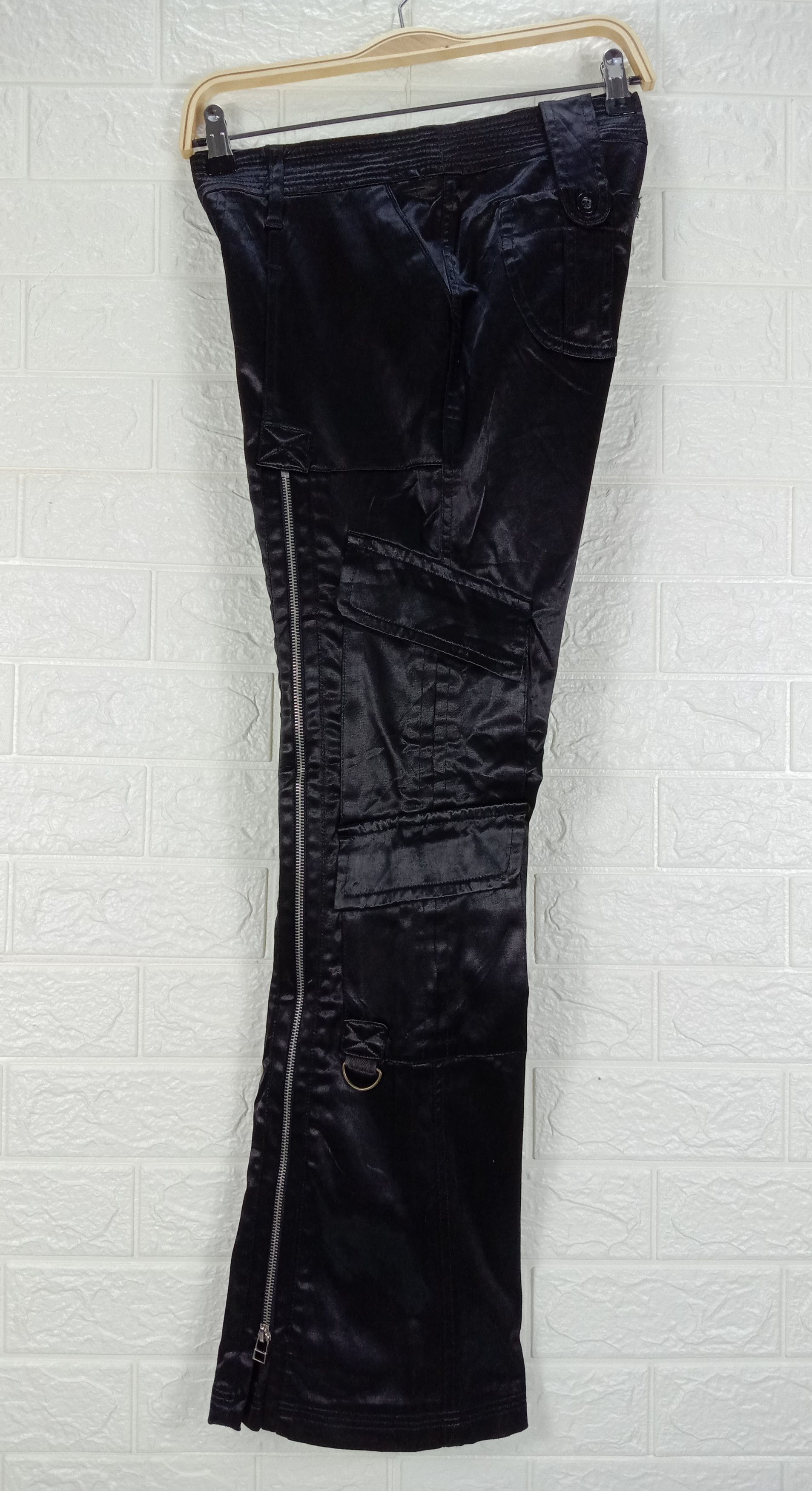 Japanese Brand Vintage Flare Vanilla Star Full Zipper Glossy Cargo Pants Size 29" - 9 Thumbnail