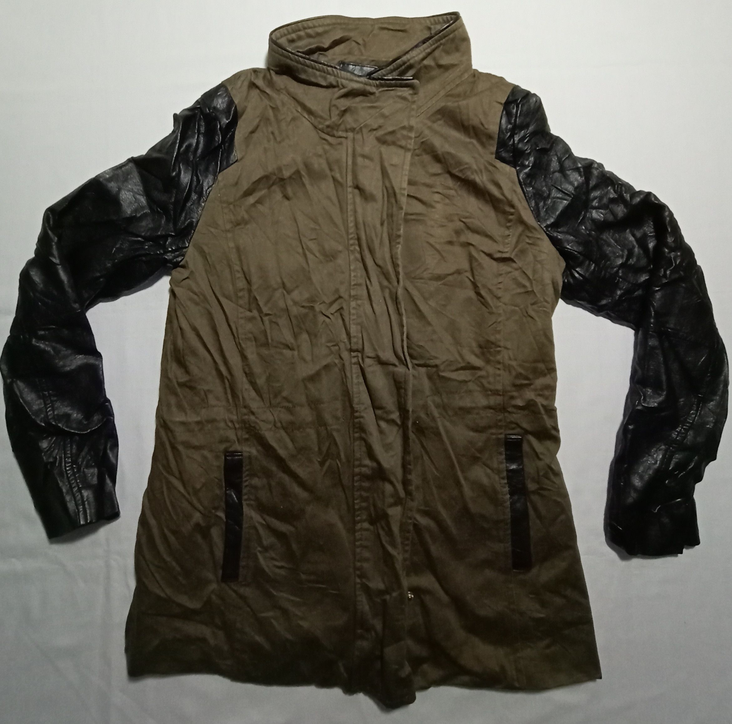 H&M Cotton Leather Biker Parka Jacket Size S / US 4 / IT 40 - 1 Thumbnail