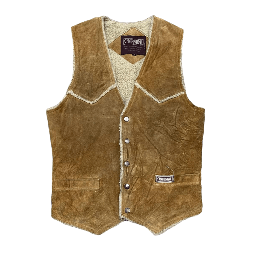 image of Chapparal Genuine Leather Vest Sherpa Lining, Men's (Size Small)