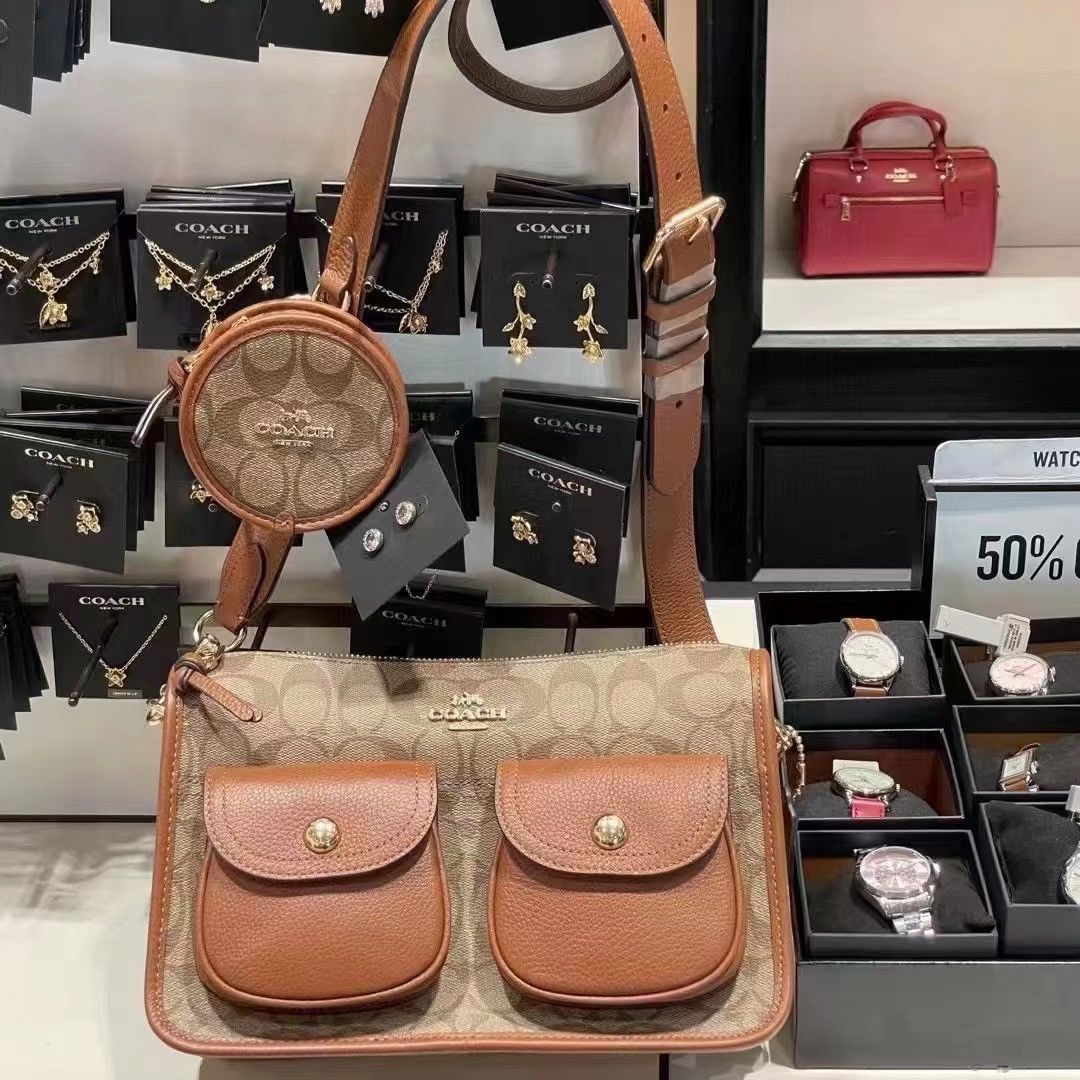 Coach PENNIE CROSSBODY WITH COIN CASE IN SIGNATURE - กระเป๋าแบรนด์จากโรงงาน  : Inspired by LnwShop.com