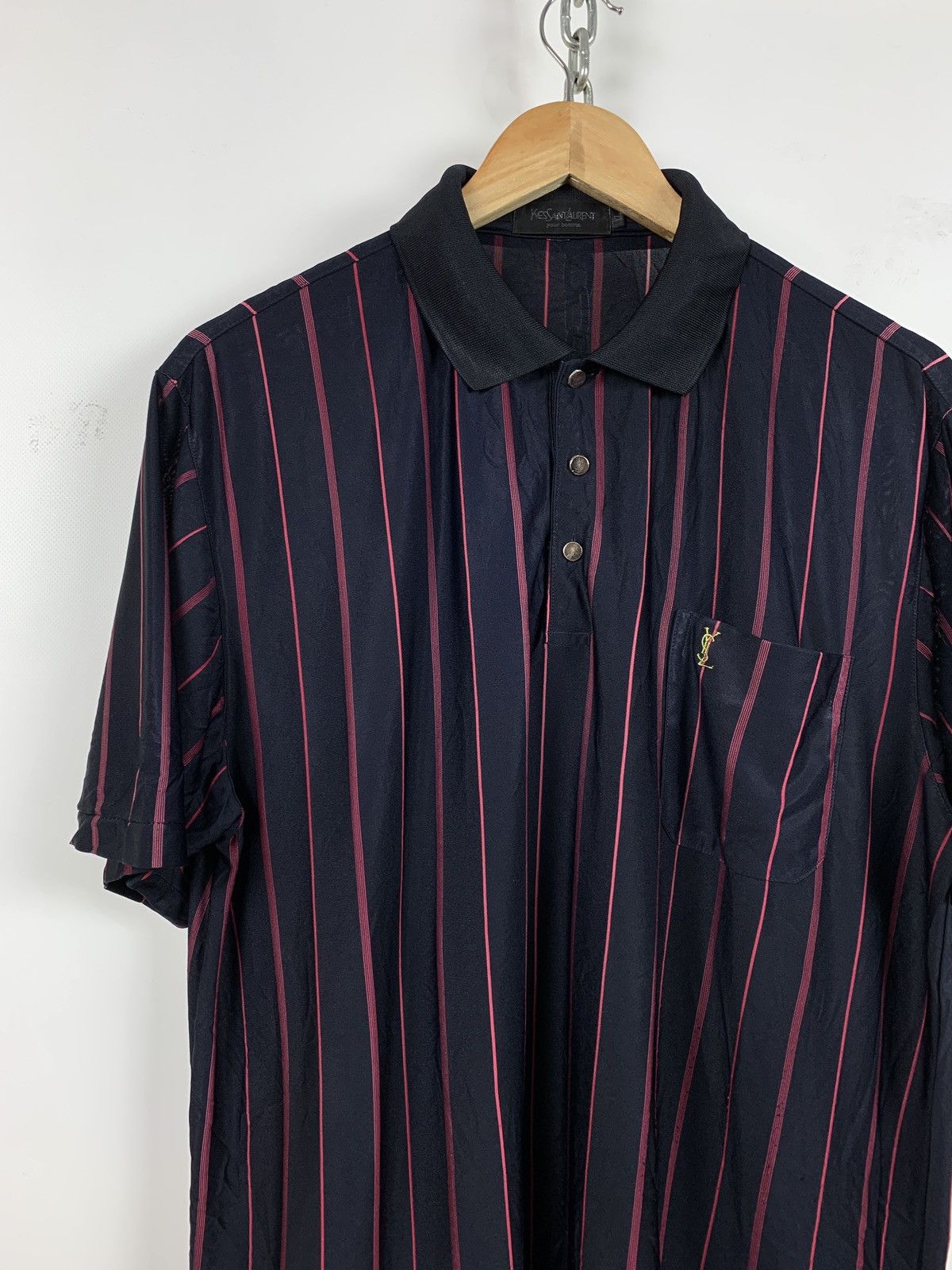 Vintage 90s Vintage Yves Saint Laurent Striped Silk Polo Shirt Size US XL / EU 56 / 4 - 2 Thumbnail