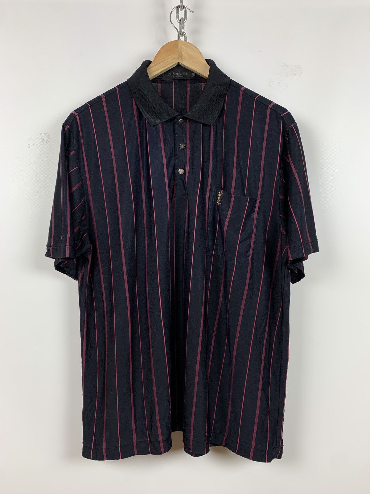 Vintage 90s Vintage Yves Saint Laurent Striped Silk Polo Shirt Size US XL / EU 56 / 4 - 1 Thumbnail
