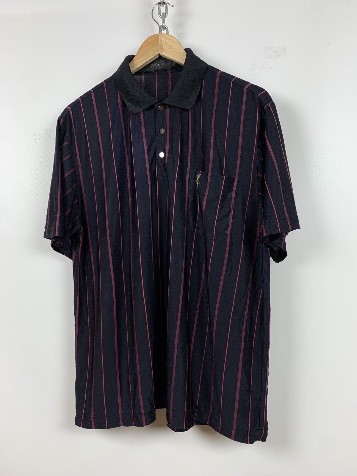 Vintage 90s Vintage Yves Saint Laurent Striped Silk Polo Shirt Size US XL / EU 56 / 4 - 4 Thumbnail