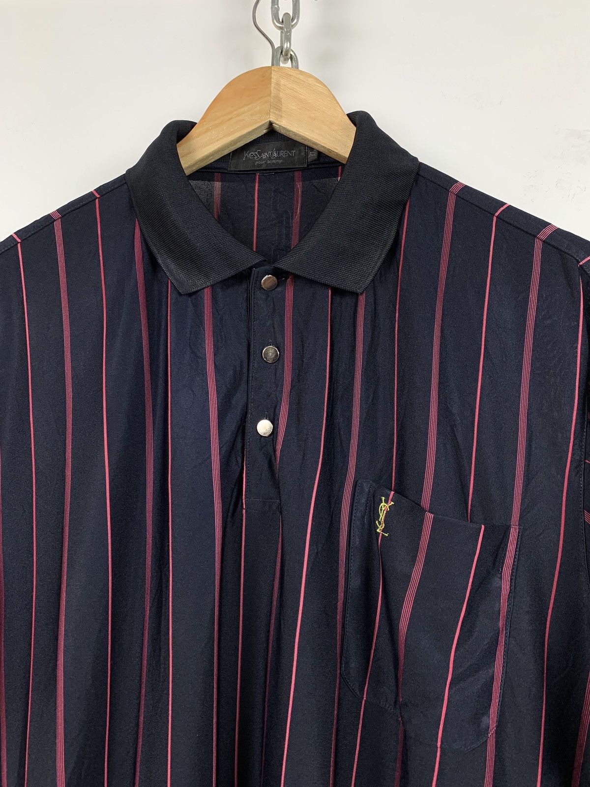 Vintage 90s Vintage Yves Saint Laurent Striped Silk Polo Shirt Size US XL / EU 56 / 4 - 6 Thumbnail