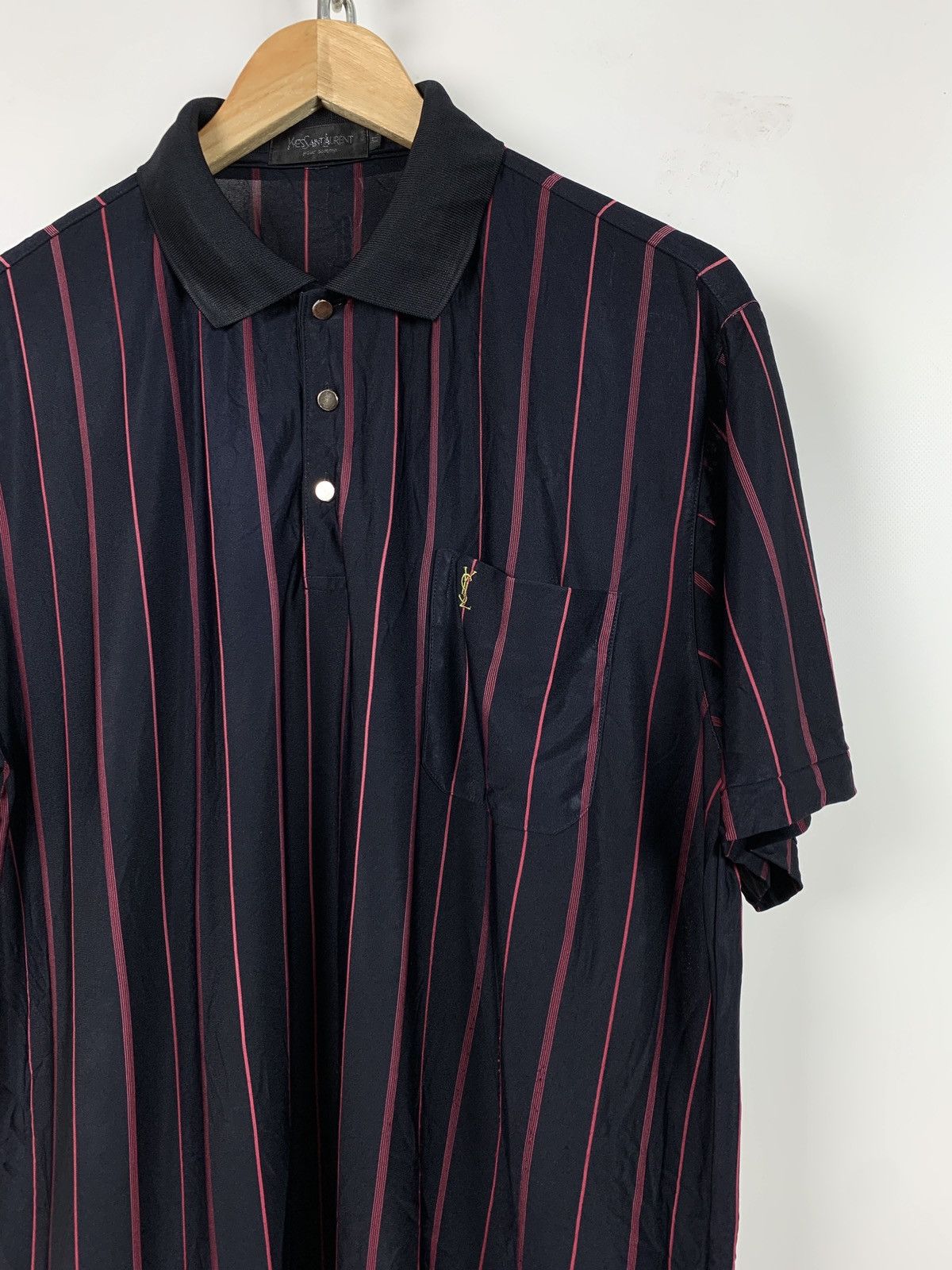 Vintage 90s Vintage Yves Saint Laurent Striped Silk Polo Shirt Size US XL / EU 56 / 4 - 3 Thumbnail