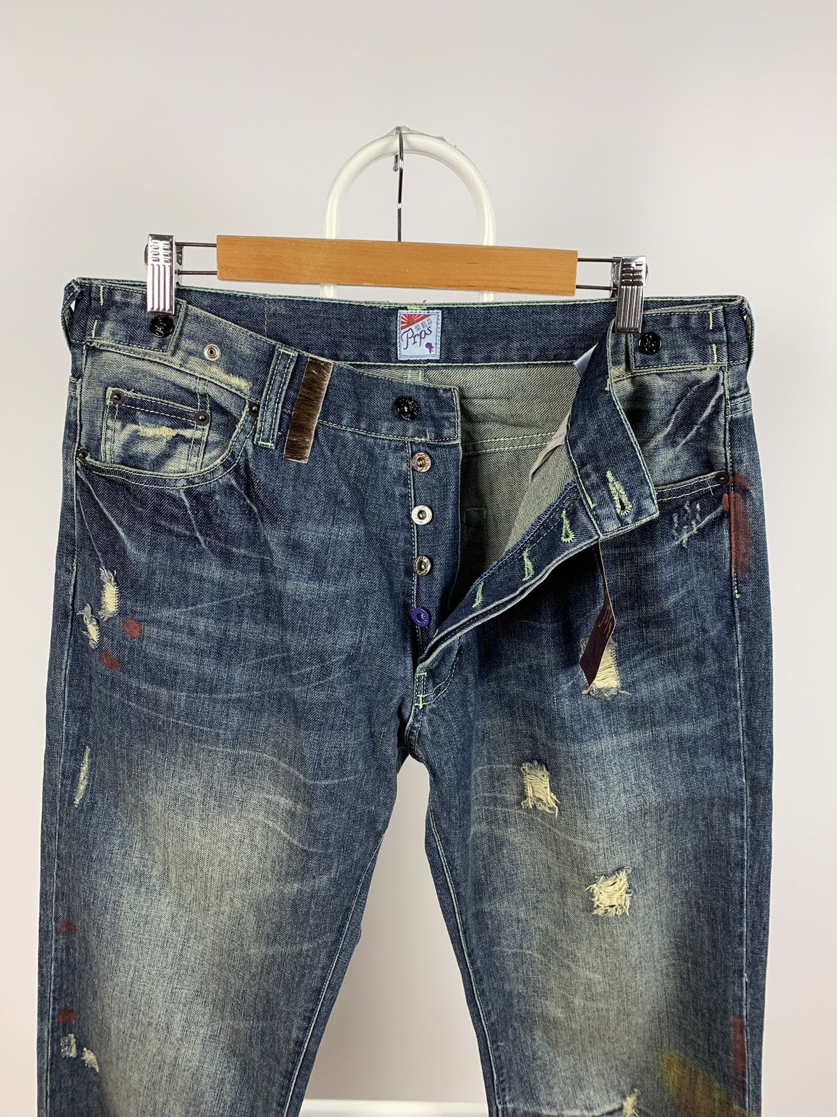 Japanese Brand NWT Prps Distressed Painted Japanese Denim Jeans Pants Size US 34 / EU 50 - 6 Thumbnail
