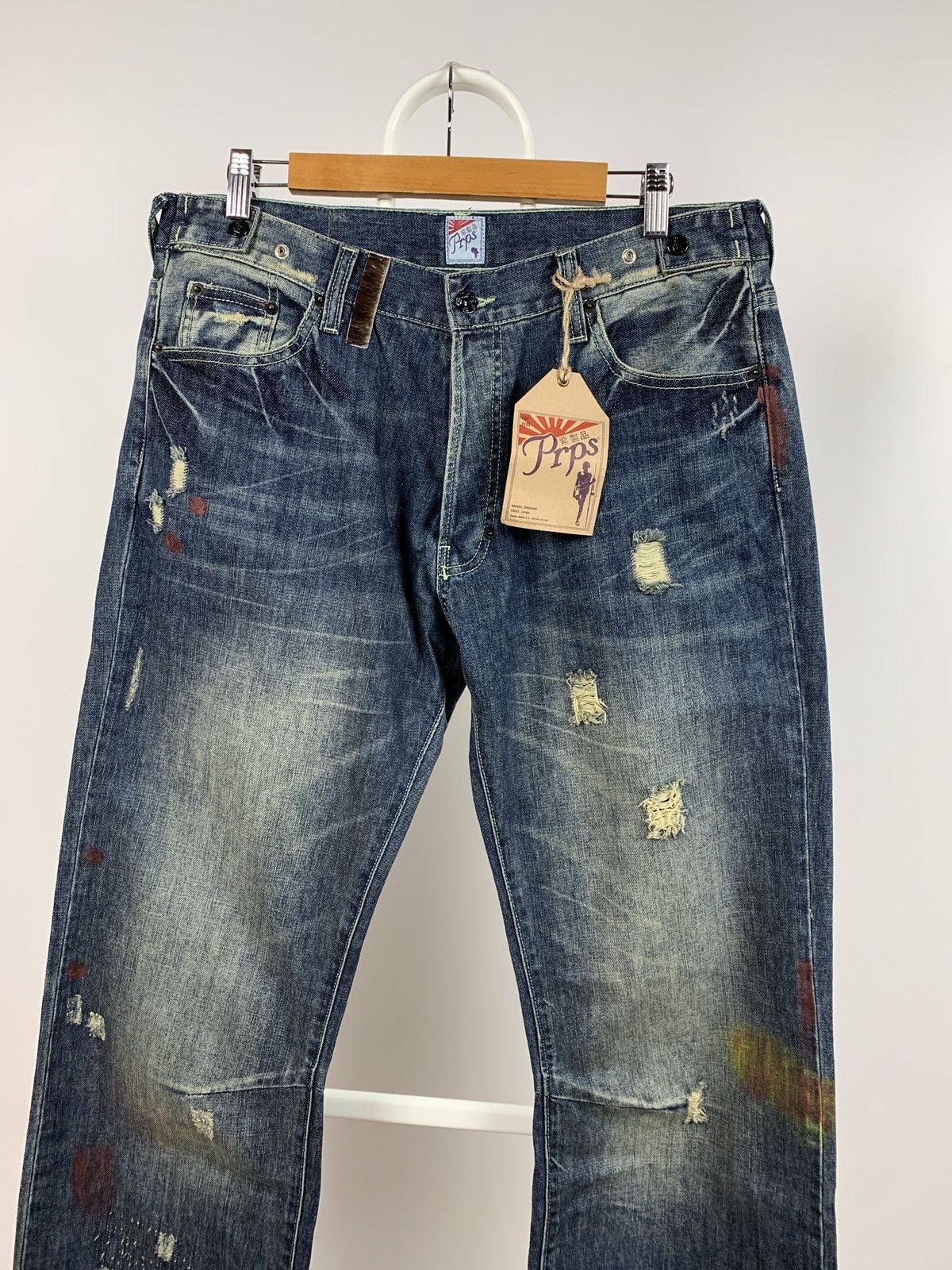 Japanese Brand NWT Prps Distressed Painted Japanese Denim Jeans Pants Size US 34 / EU 50 - 3 Thumbnail