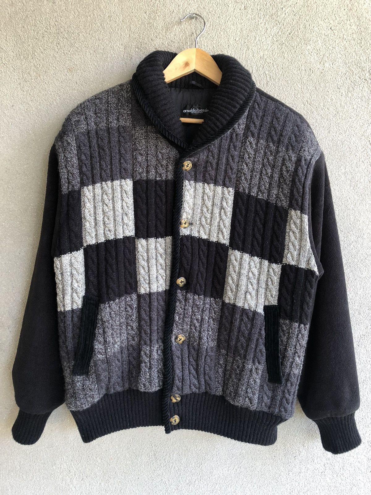 image of Coloured Cable Knit Sweater x Italian Designers Arnaldo Bassini Italian Patchwork Design Sweater Ja