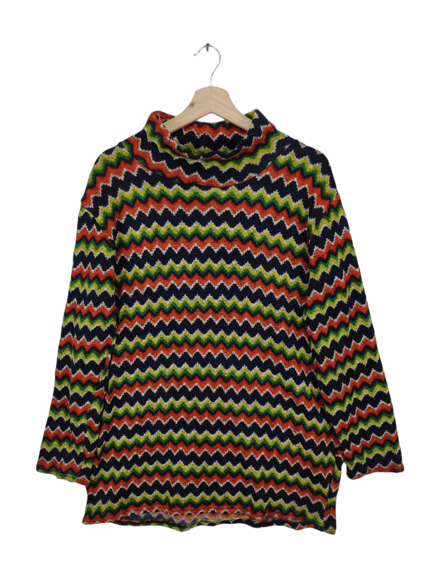 Aran Sweater Market × Japanese Brand × Rainbow Vintage Sweater Rainbow Turtle Neck Size US M / EU 48-50 / 2 - 1 Thumbnail
